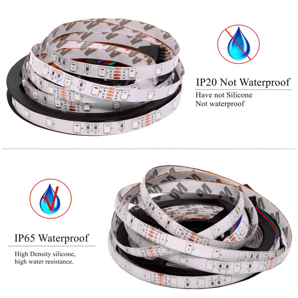 Fengyan RGB LED Strip Lights 16.4ft Waterproof 300 LEDs 5050/3528 12V DC Flexible Light Ribbon for Home Decoration, Landscape Lighting & Outdoor Street Lamps - Perfect for Bedroom, Garden, Patio and Holiday Decor