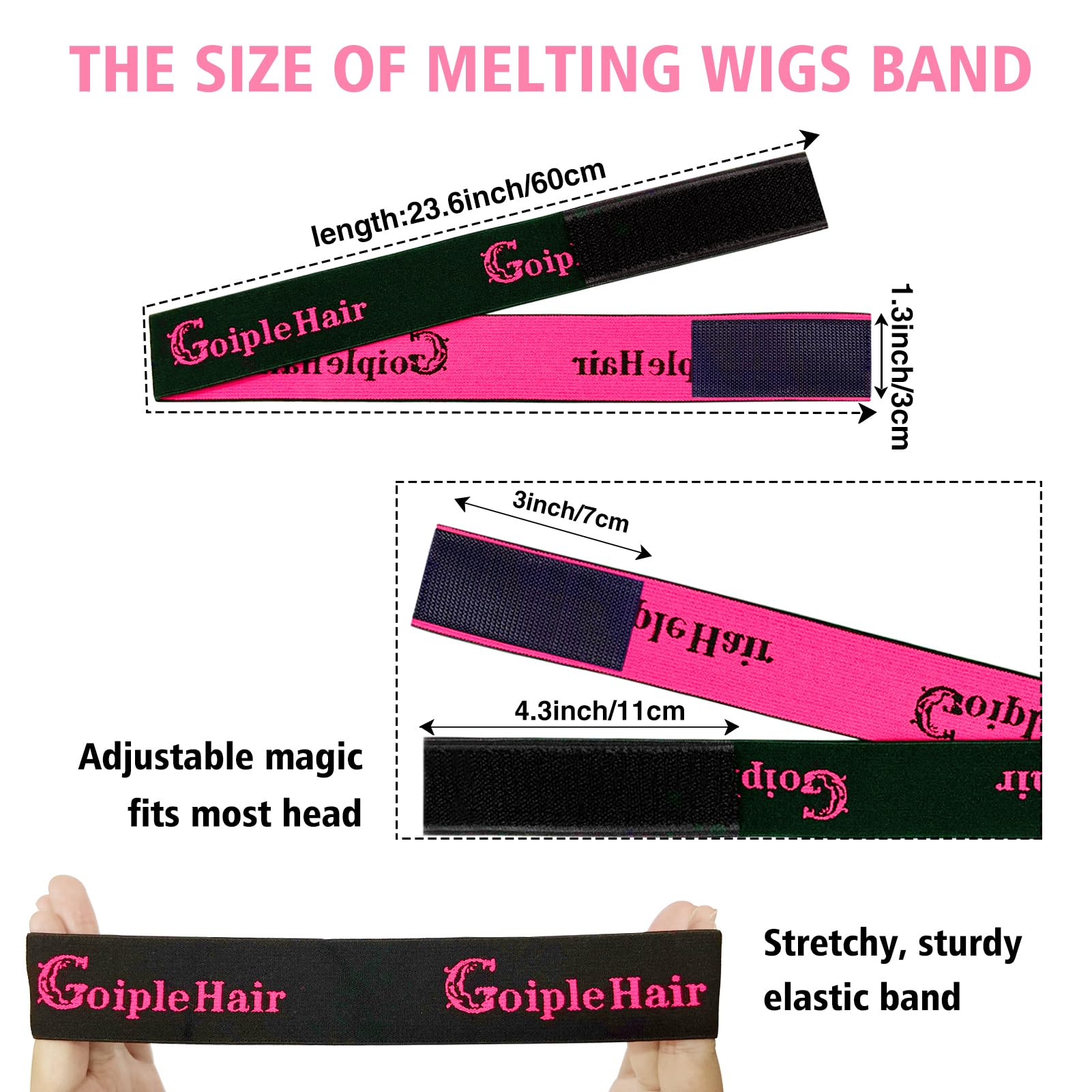 Goiple 3PCS Elastic Wig Bands for Edges - Adjustable Wig Grip Band for Secure Wig Installation (Pink) + 9PCS Hair Wax Stick Set - Perfect for Salon Styling, Cosplay & Everyday Hair Care