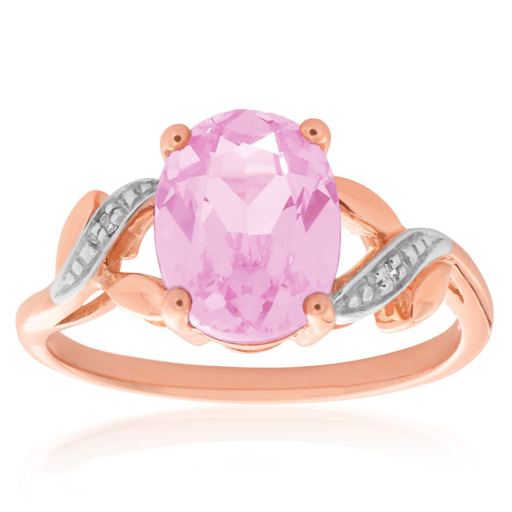 9ct Rose Gold Peach Sapphire & Diamond Ring - Elegant Engagement, Wedding, or Anniversary Jewelry Gift for Women
