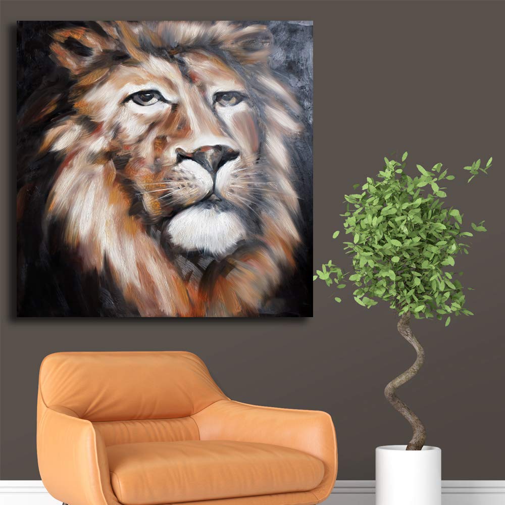 Wall26 Canvas Wall Art Brave Lion Pictures - 24x24 Inches Framed Canvas Prints for Bedroom, Living Room, Office, and Home Decor