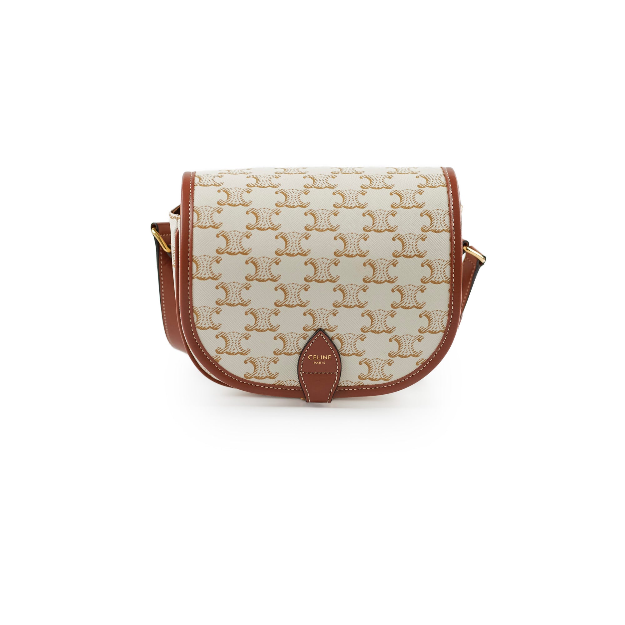 Celine Triomphe Folco Crossbody Bag in Beige | Luxury Leather Shoulder Bag for Women | Perfect for Date Night, Travel & Everyday Use
