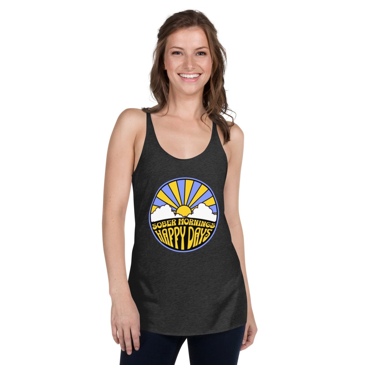 Sober Mornings Happy Days Racerback Tank Top for Women - Comfortable Workout & Yoga Tops - Perfect for Gym, Running, and Casual Wear