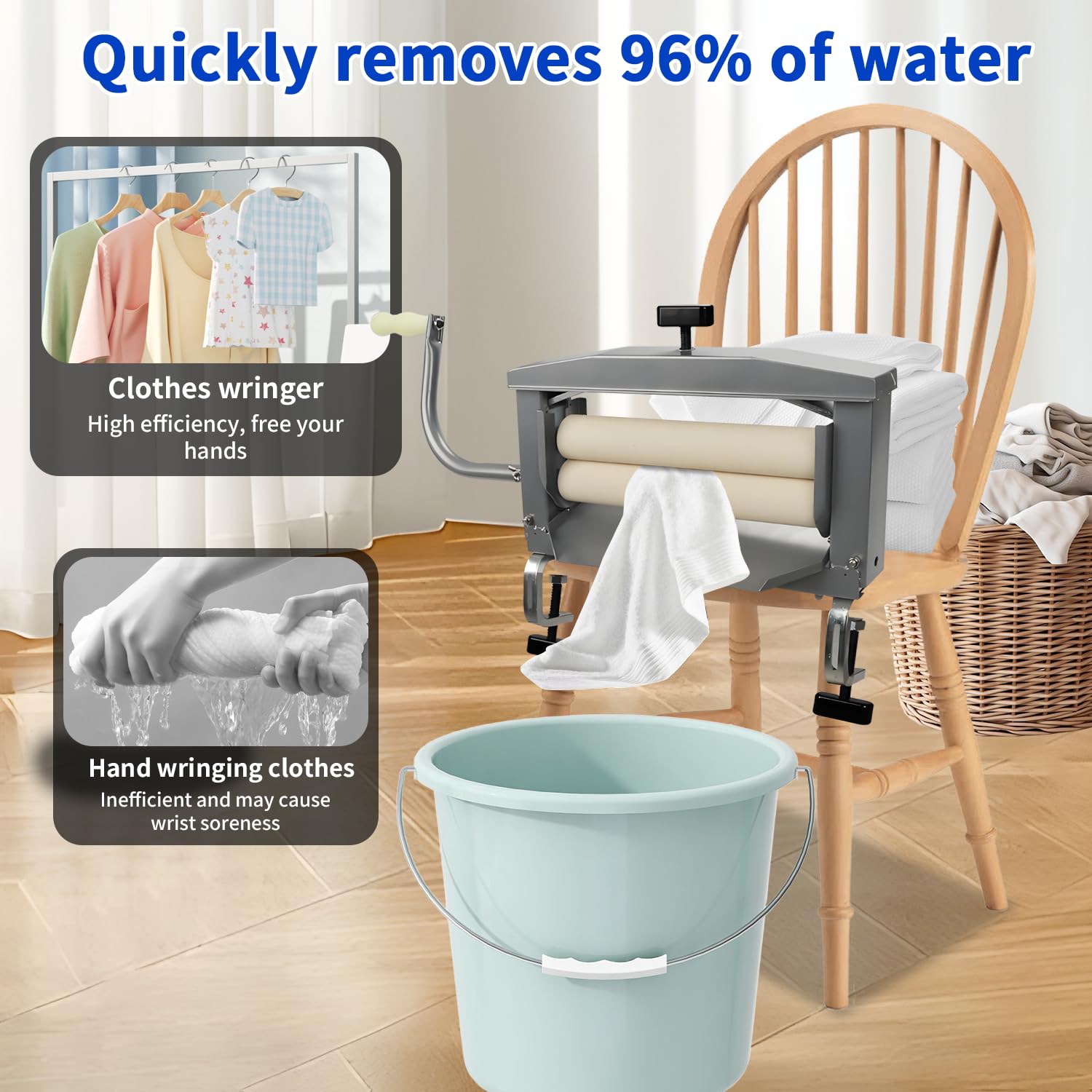 Heavy Duty Clothes Wringer - Off Grid Laundry Wringer for Chamois Cloth, Sponge & Towels | Durable Steel Frame with Rubber Rollers | Perfect for RV, Camping & Emergency Preparedness