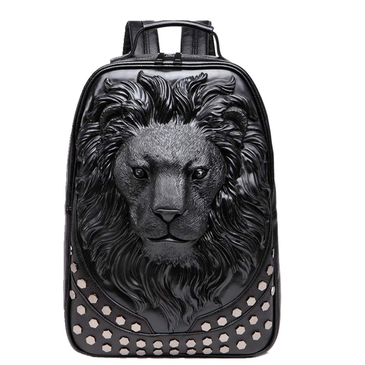 3D Lion Leather Laptop Backpack for Men & Women - Stylish Punk Travel Backpack with Rivets - Waterproof 15.6 Inch Computer Bag for Work, School & Business Travel (Black)