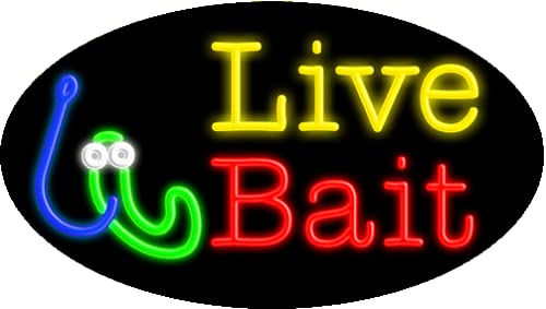 Vintage Live Bait Glass Neon Sign #14538 - Handcrafted in USA | Perfect for Bars, Fishing Shops & Man Cave Decor