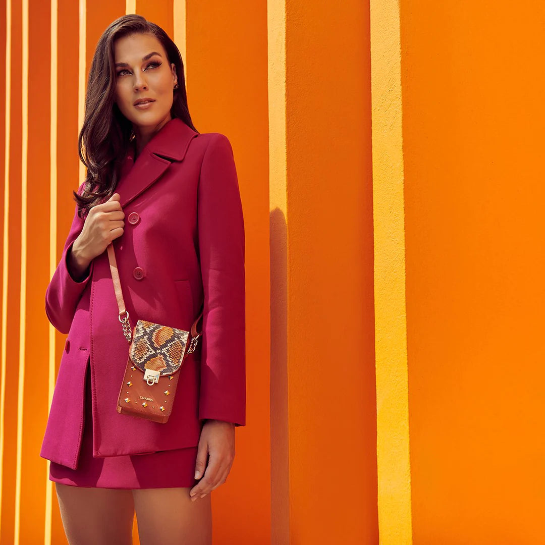 BOD38PI Women's Orange Casual Fashion Python Smartphone Wallet Bag - Perfect for Everyday Use, Shopping, and Travel