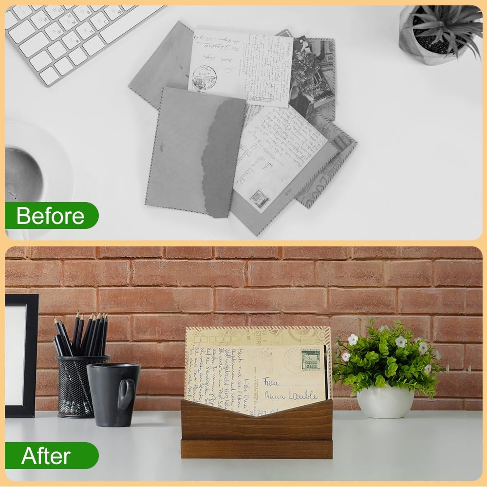 Picowe Wooden Desk Mail Organizer - 3-Slot Letter & Envelope Holder for Home Office - Perfect for Bills, Documents, and Mail Sorting