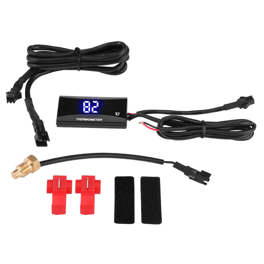 Universal Motorcycle Digital Thermometer Gauge - Blue Light Handlebar Water Temp Meter for Riding Safety
