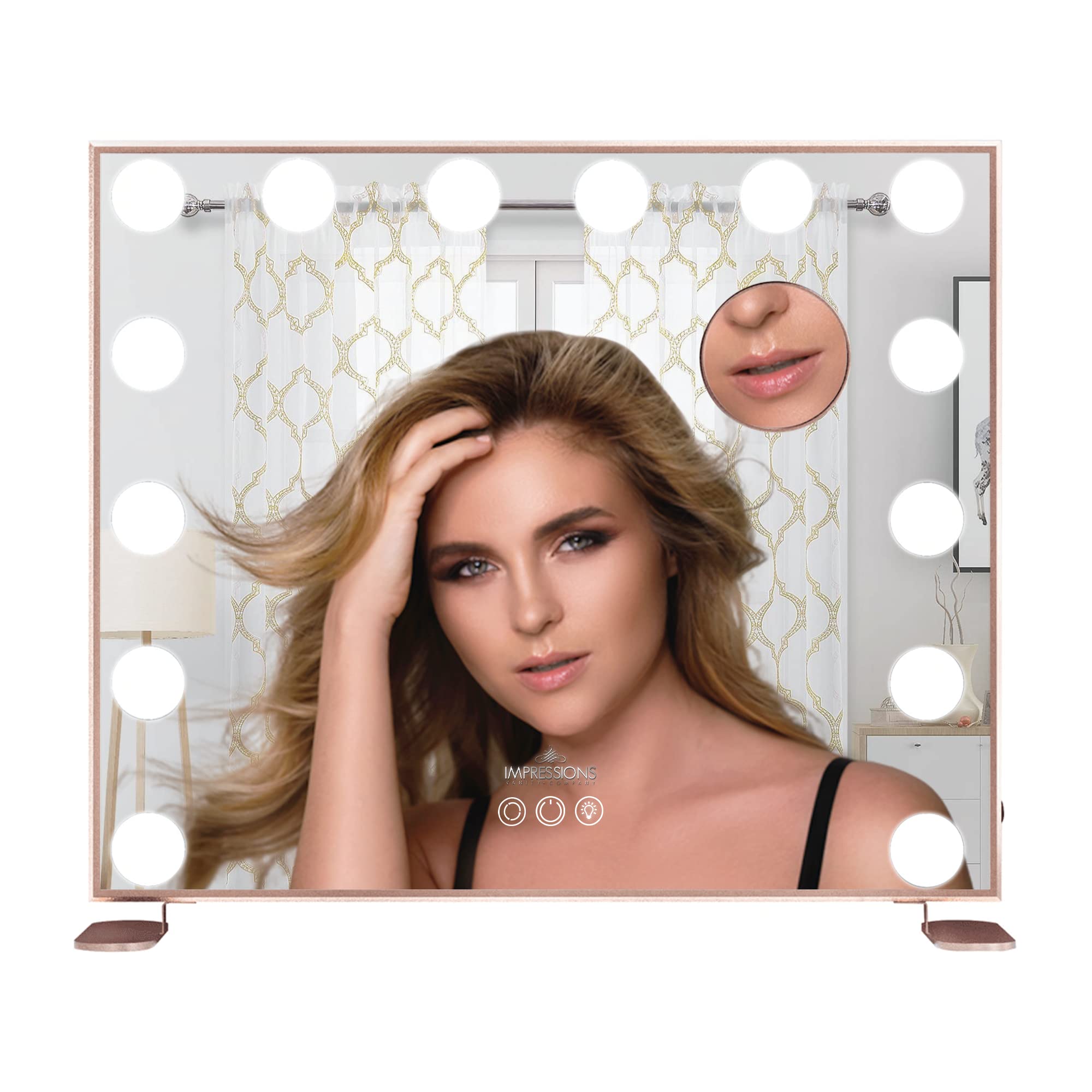 Hollywood Tri-Tone LED Makeup Mirror with 14 Lights - Ultra Slim Vanity Mirror with 3 Color Modes, 5X Magnification, Touch Sensor & Wall Mount - Rose Gold | Perfect for Home Dressing Room, Professional Makeup Studio & Travel Beauty Kit