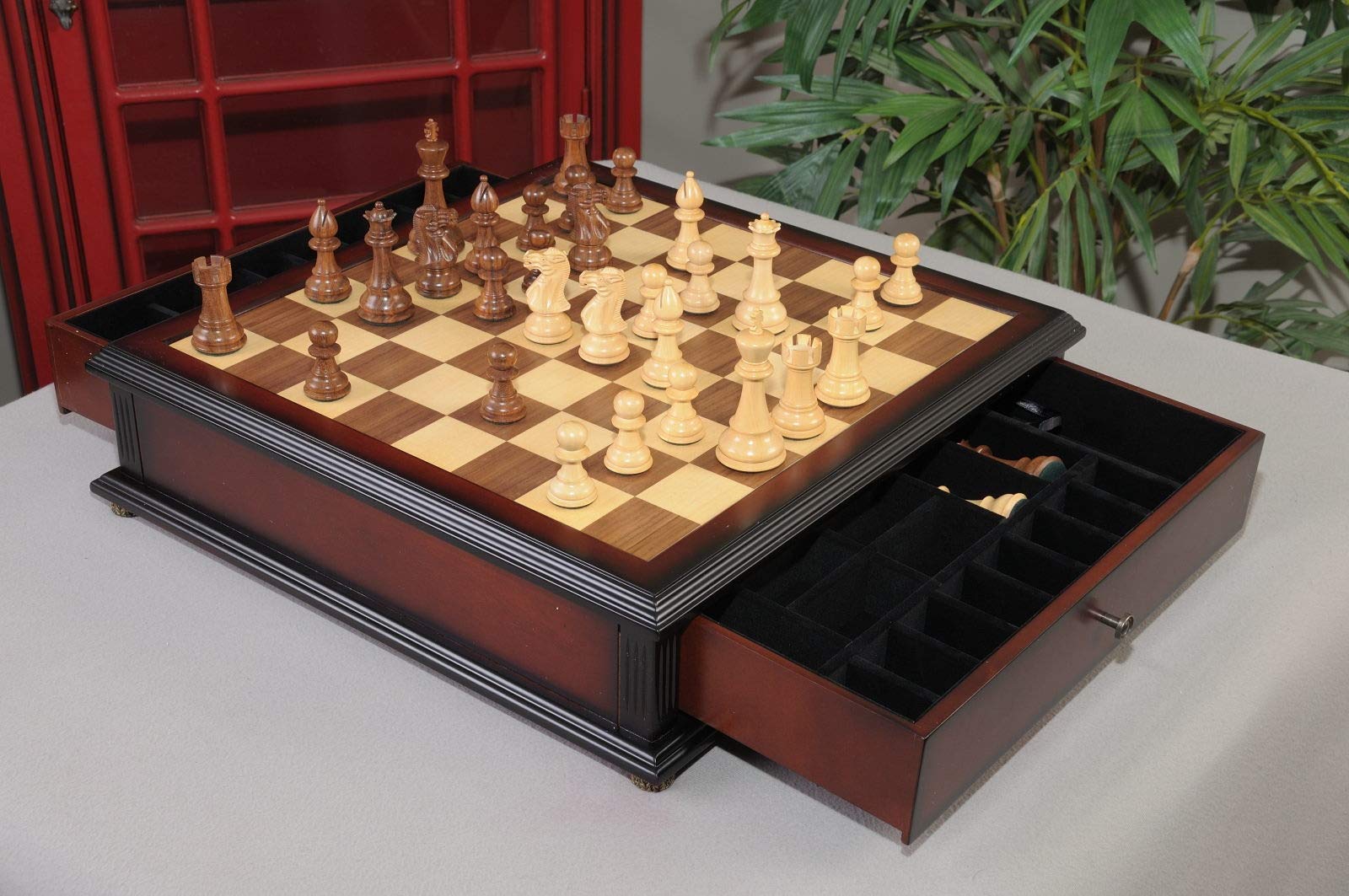 The House of Staunton Classic Series Library Chess Set with Drawer - Premium Wooden Chess Board & Pieces for Home, Office, and Library Decor