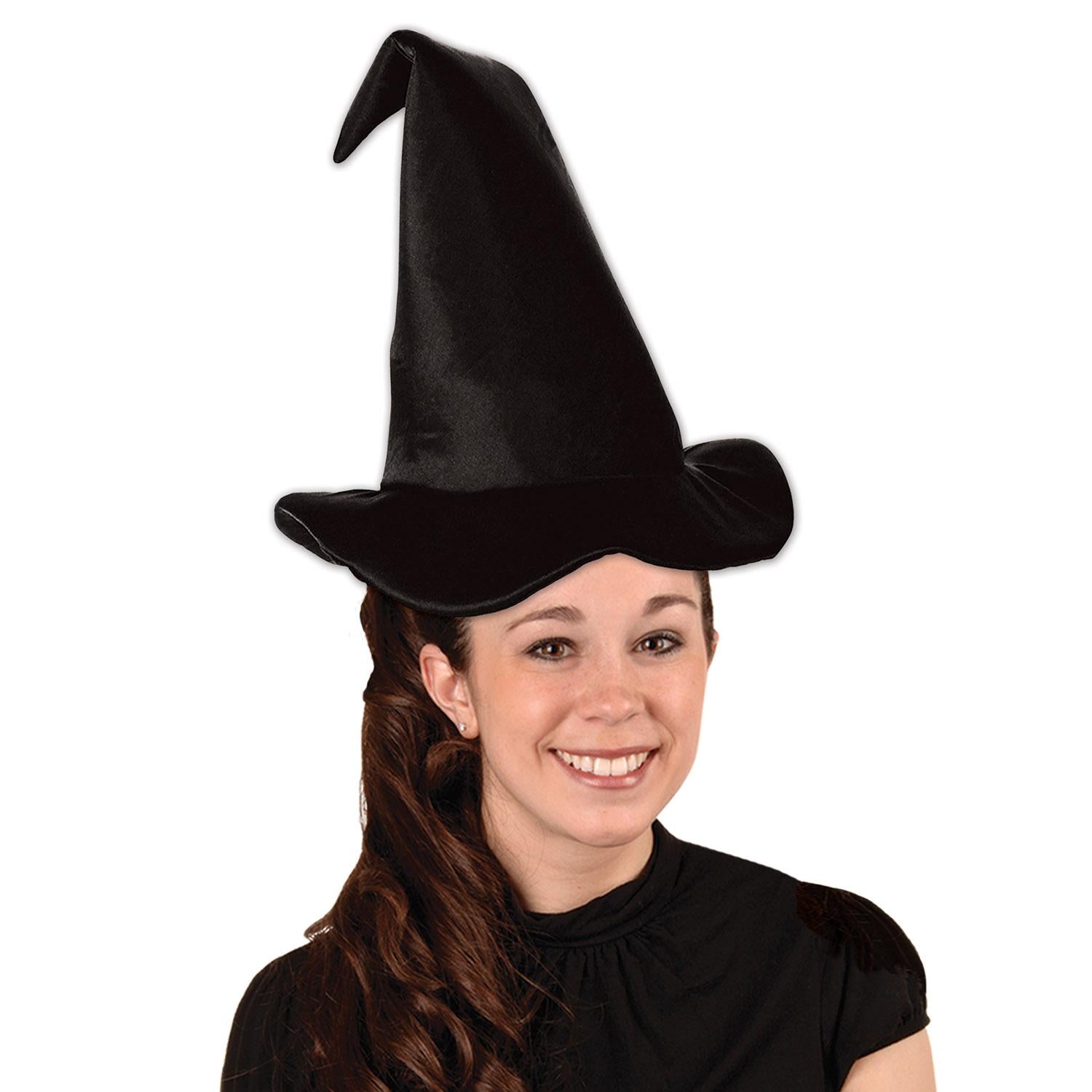 12 Pack Beistle Halloween Satin Soft Black Witch Hat - Premium Costume Accessories for Witch, Warlock & Gothic Cosplay - Perfect for Halloween Parties, Themed Events & Photo Shoots