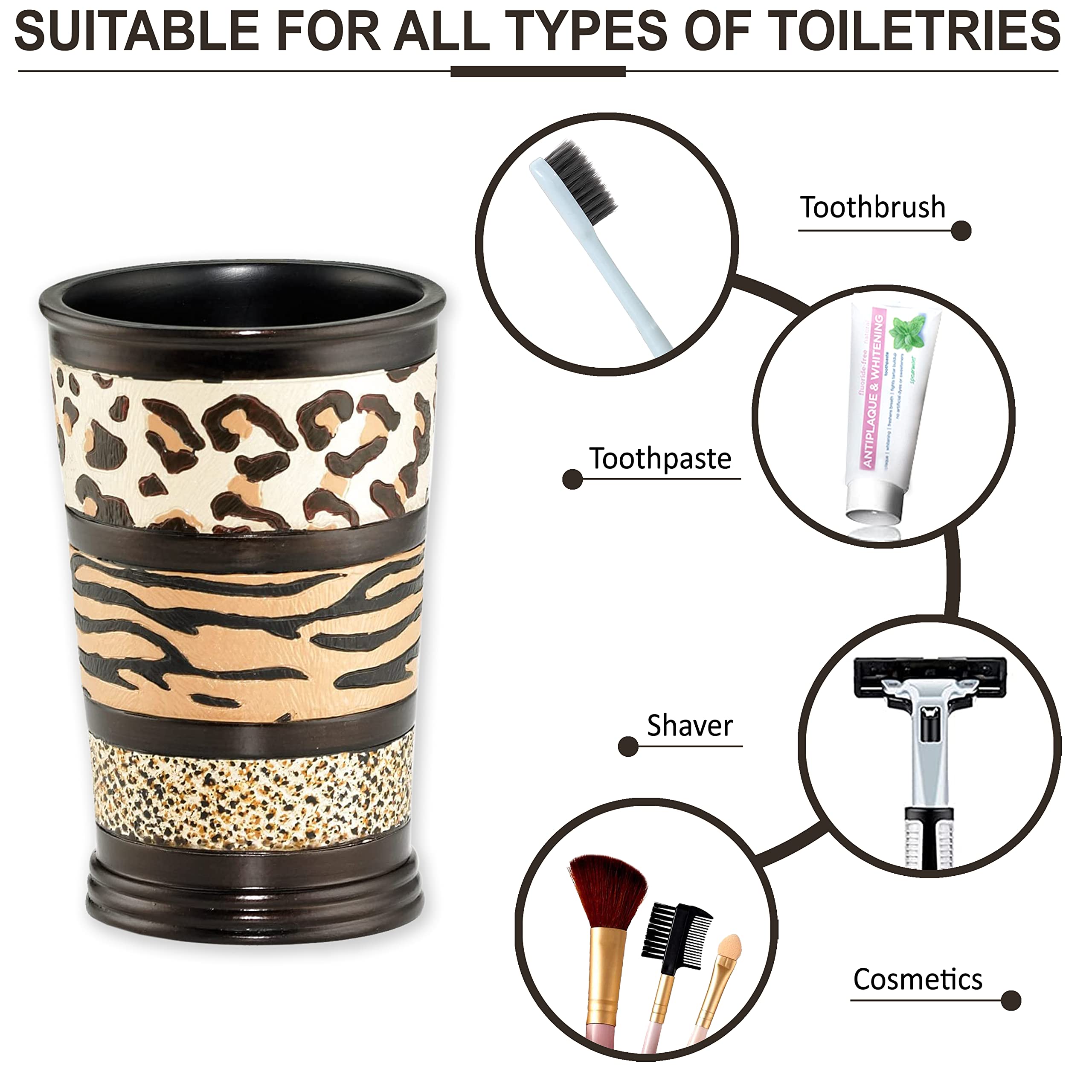 Jezella Collection Animal Print Bath Tumbler - Stylish & Durable Drinking Cup for Home, Office, and Travel Use
