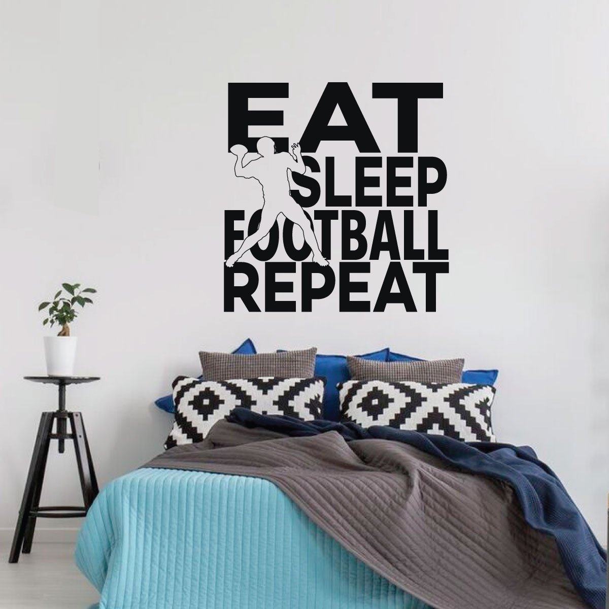 Football Wall Decal - Vinyl Art Sticker with 'Eat Sleep Football' Quote - Perfect for Girl's Bedroom, Playroom & Game Room Decor - Ideal for Sports Fans & Kids Room Decoration