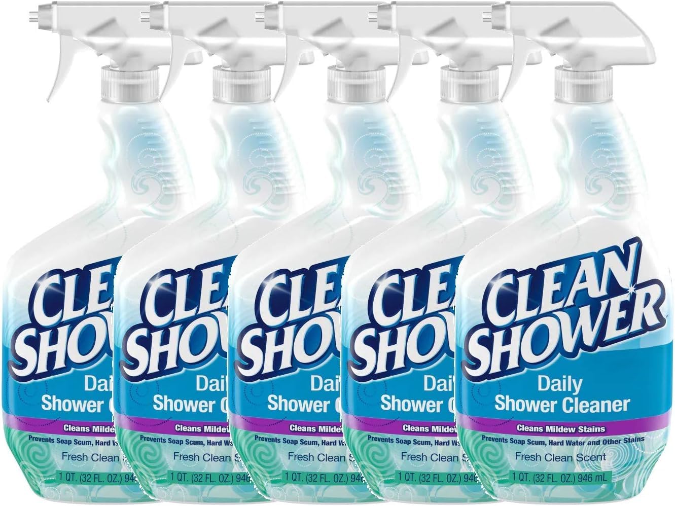 Clean Shower Daily Shower Spray - 32 oz (5 Pack) | Bathroom Cleaning Solution for Tiles, Glass & Fixtures | Prevent Soap Scum & Hard Water Stains