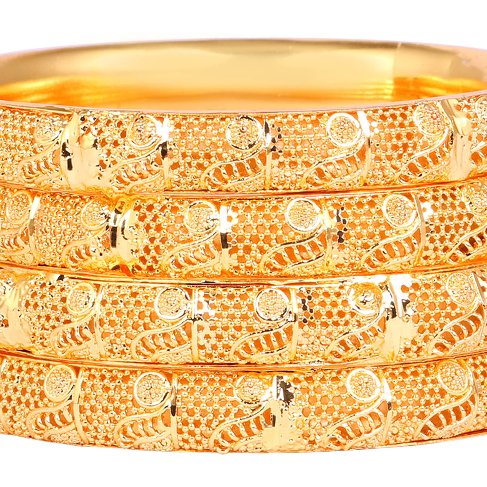 Indian Gold Plated Bangles Set of 4 - Traditional Pola Bracelets for Women | Bollywood Inspired Jewelry | Trendy Costume Bangles for Weddings, Parties & Festive Occasions