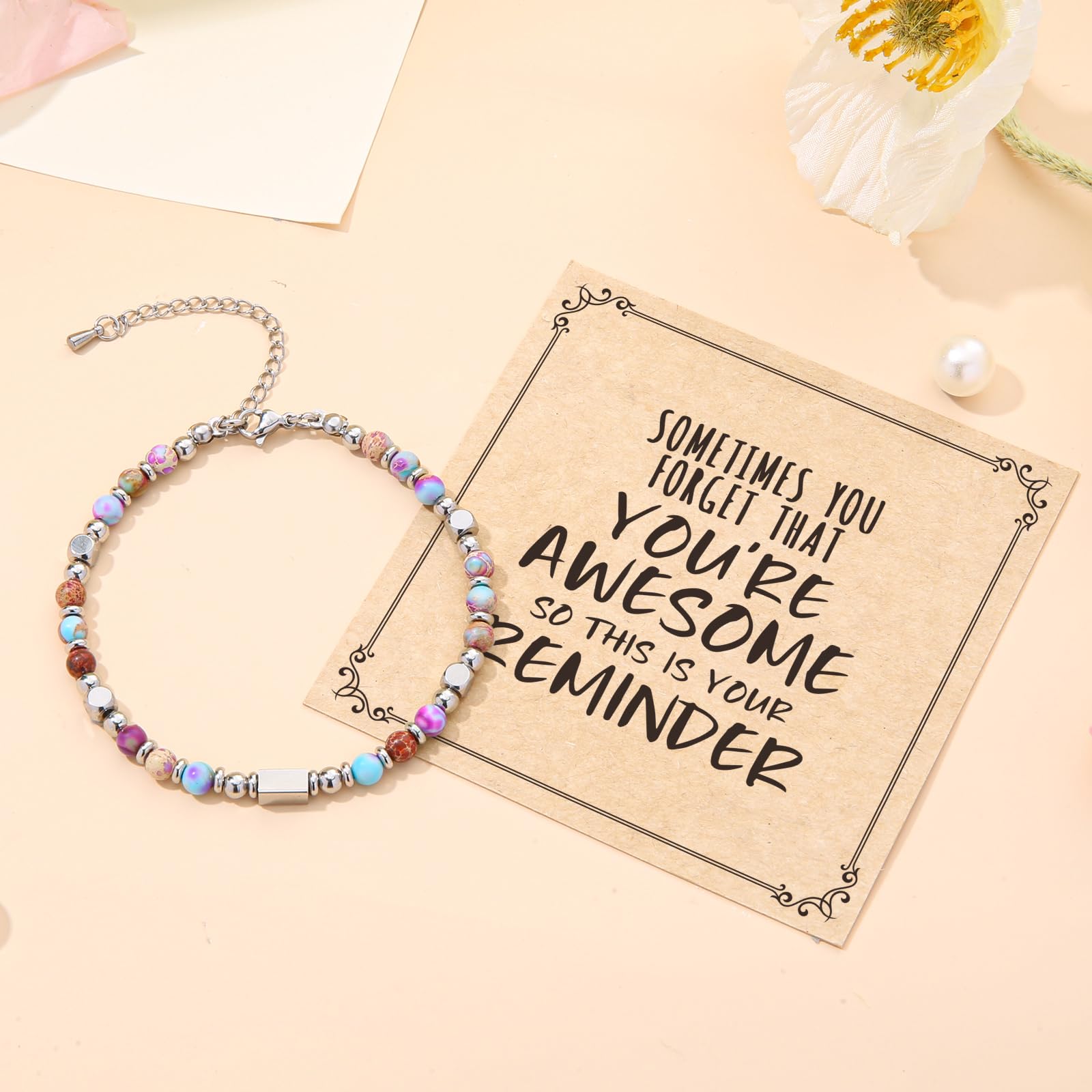 Stylish Beaded Bracelets for Women & Teen Girls - Motivational 'Sometimes You Forget You're Awesome' Jewelry - Perfect Mother's Day, Birthday Gifts for Mom, Wife, Daughter, Sister & Best Friends - Great for Daily Wear, Special Occasions & Self-Confidence Boosting