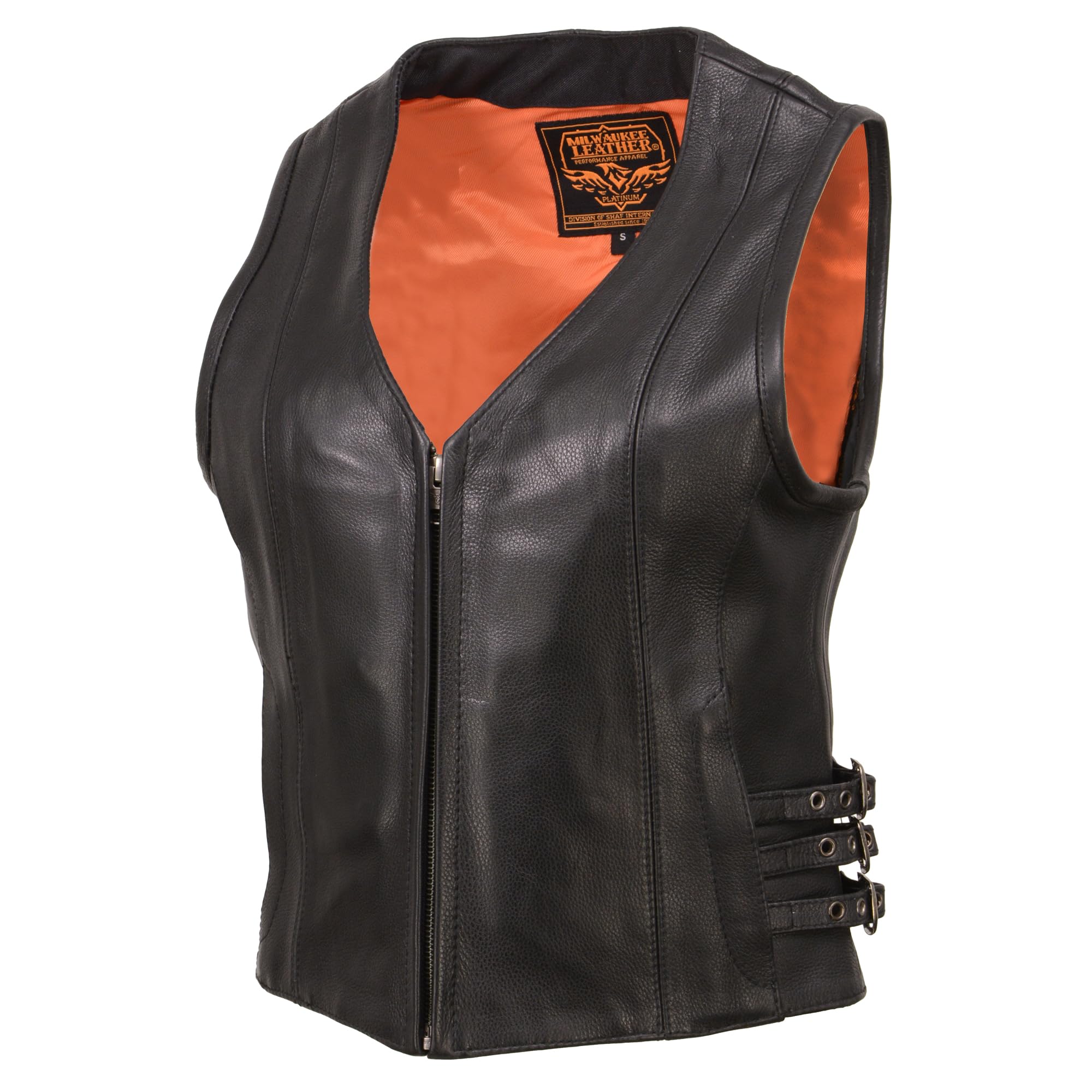 Milwaukee Leather Women's V-Neck Zipper Front Side Buckle Vest Black MLL4510 | Stylish Biker Jacket for Motorcycle Riding & Outdoor Fashion
