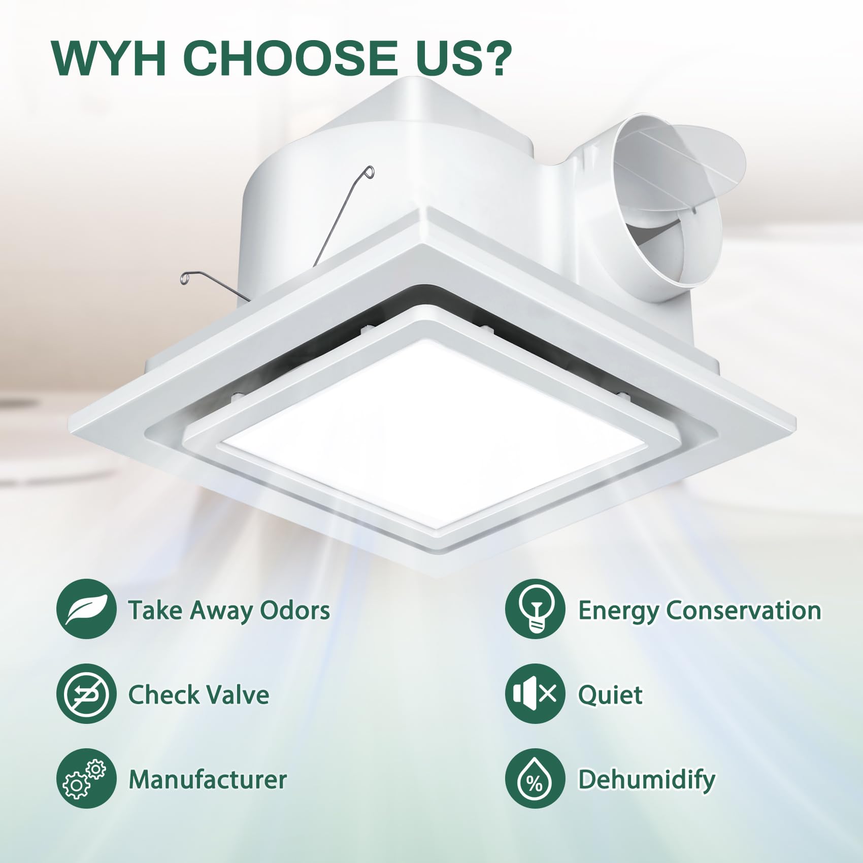 12 Inch Bathroom Exhaust Fan with LED Light - 12W 6000K Bright White, 141CFM Ventilation, 1.0 Sones Ultra Quiet - Perfect for Home, Office & Hotel Bathrooms (Moisture Control & Air Circulation)