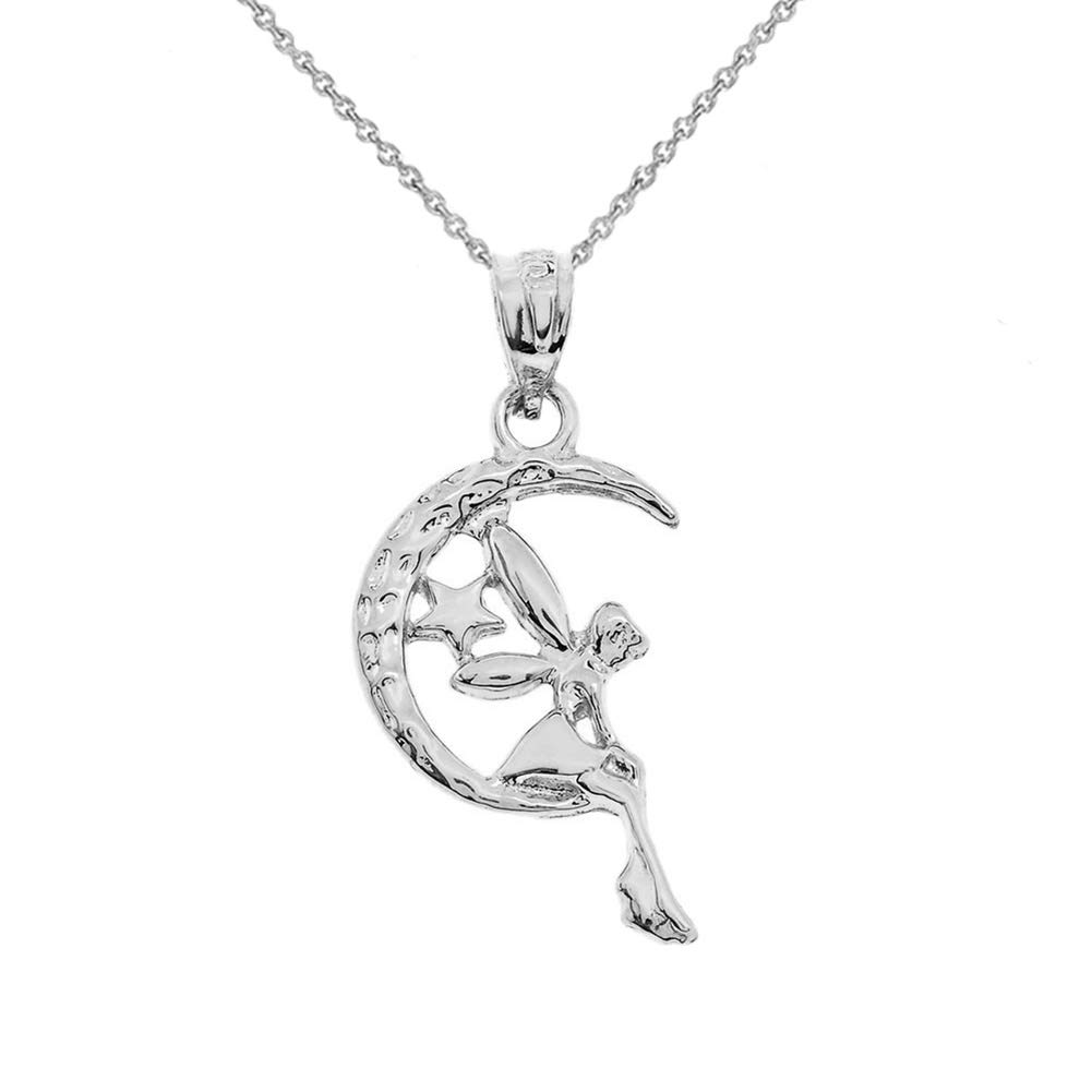 10K Tinkerbell Moon Charm Necklace - Fairy Tale Jewelry for Women