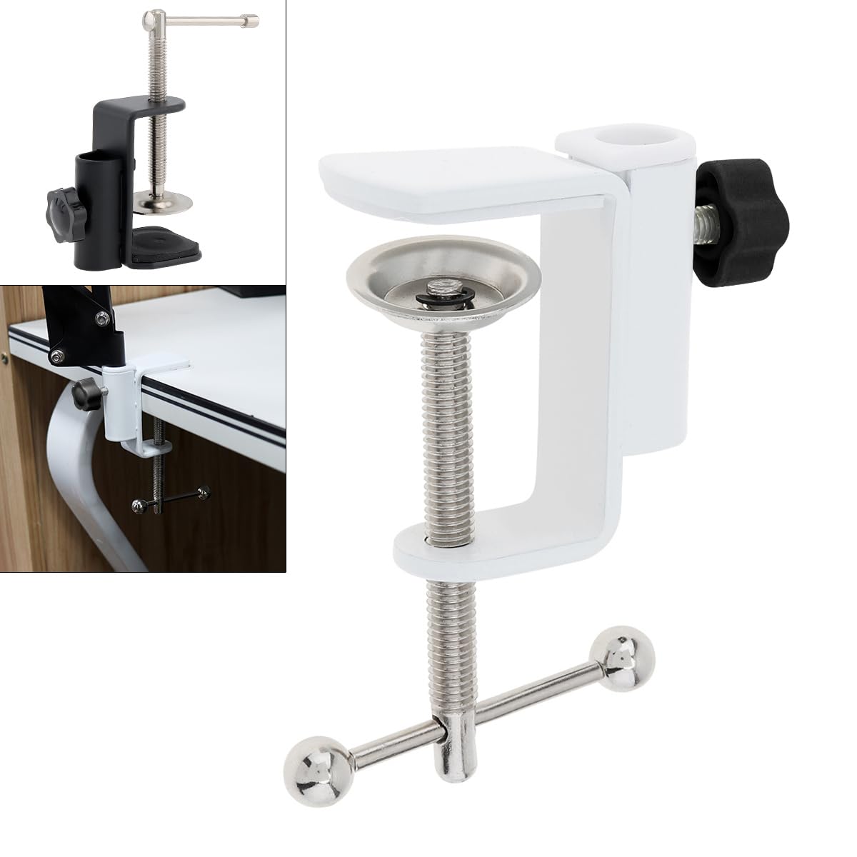 OriGlam Quick-Grip C Clamp - Heavy Duty Desk Clamp for LCD Monitor, Flash Desk & Lighting Fixtures - Adjustable Mount Holder Bracket for Office, Studio & Home Workspace (White)