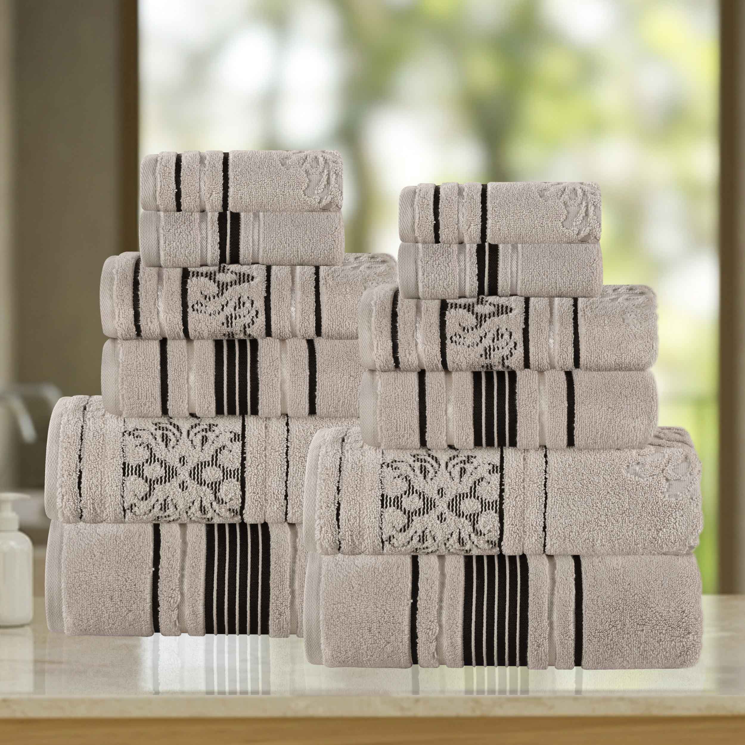 Premium 12-Piece Sadie Zero Twist Cotton Towel Set - Solid & Jacquard Floral Designs | Ultra Soft, Absorbent Bath & Beach Towels for Spa, Pool, Gym & Home Use