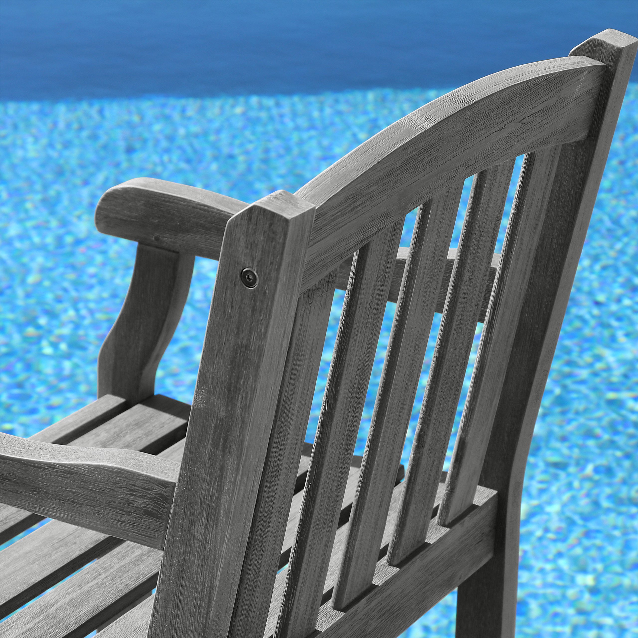 Vifah V1295 Renaissance Hand-Scraped Acacia Wood Outdoor Armchair with Slatted Back & Seat - Patio, Garden, Poolside & Deck Lounge Chair for Relaxing Outdoors