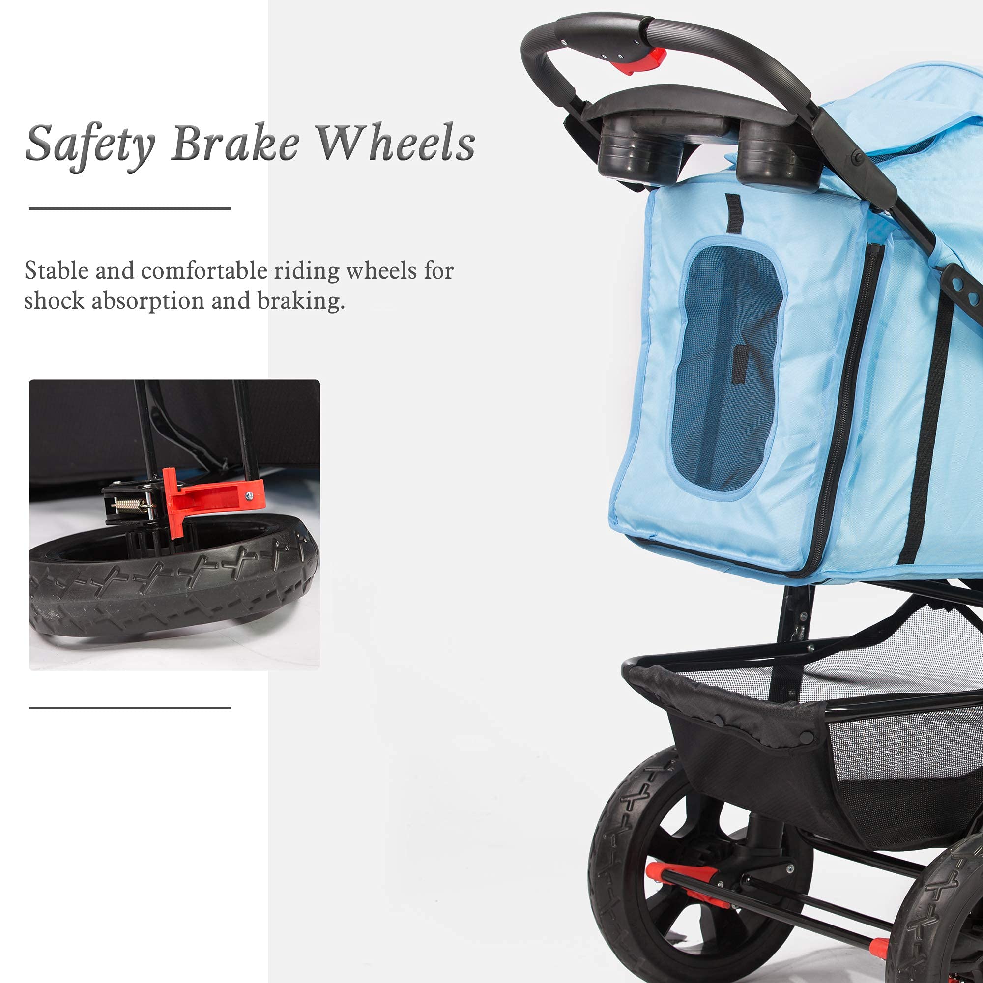 3-Wheel Foldable Pet Stroller for Small & Medium Dogs & Cats - Lightweight Jogger Stroller with Storage Basket & Waterproof Design - Perfect for Outdoor Walks, Park Visits & Travel (Blue)