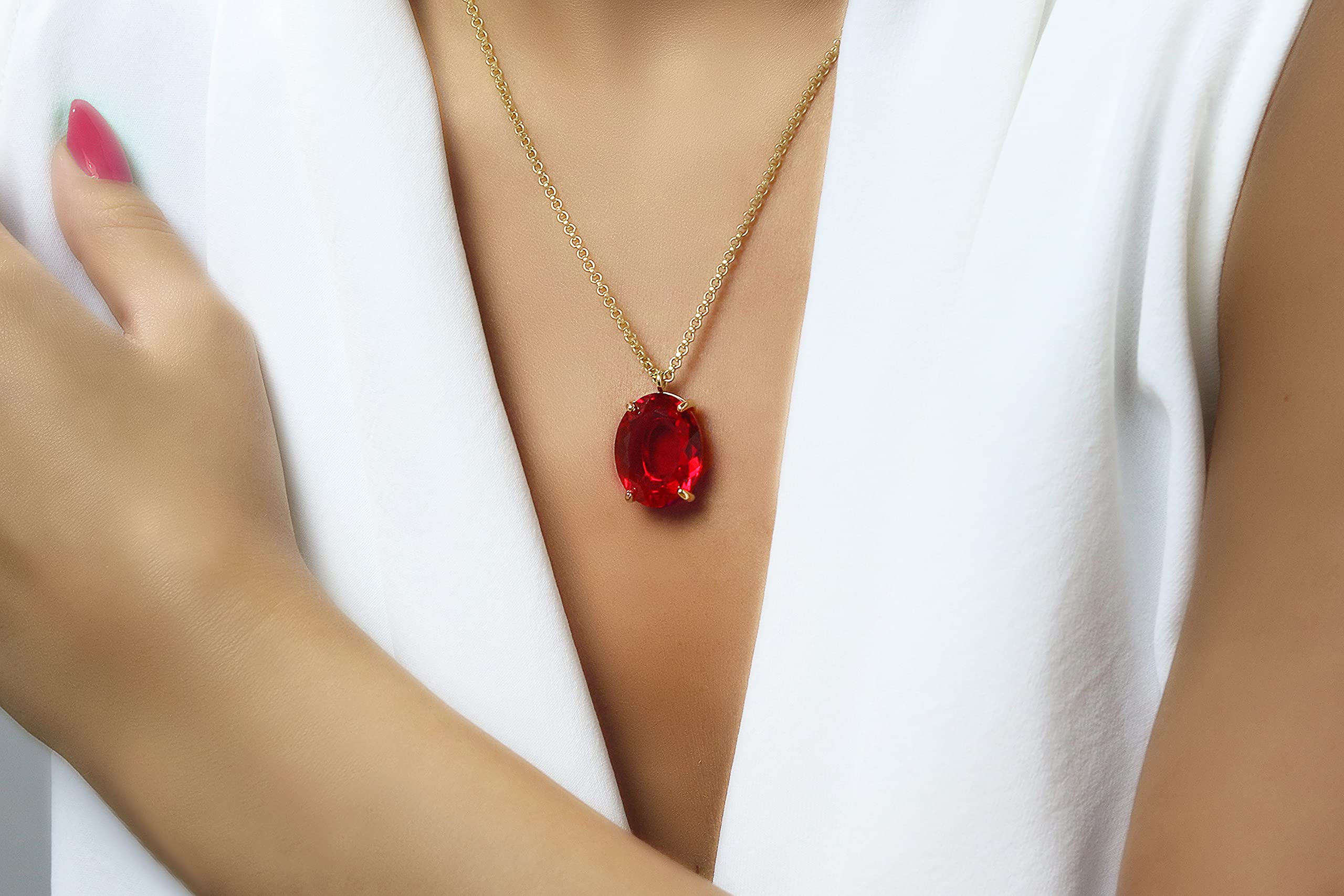 Anemone Bold Ruby Necklace - Custom Birthstone Jewelry for Women, Handmade Bridal & Fashion Necklace - Elegant Birthday & Anniversary Gift for Her with Gift Box - Perfect for Weddings, Date Nights & Special Occasions