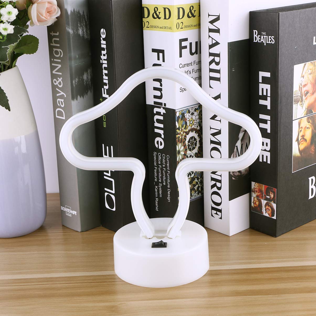 Uonlytech Bunny & Dolphin Mushroom Shape LED Night Light - Cute Neon Table Lamp for Kids Room, Nursery, Bedside Decor - Perfect as Reading Light, Baby Gift, or Desktop Decoration
