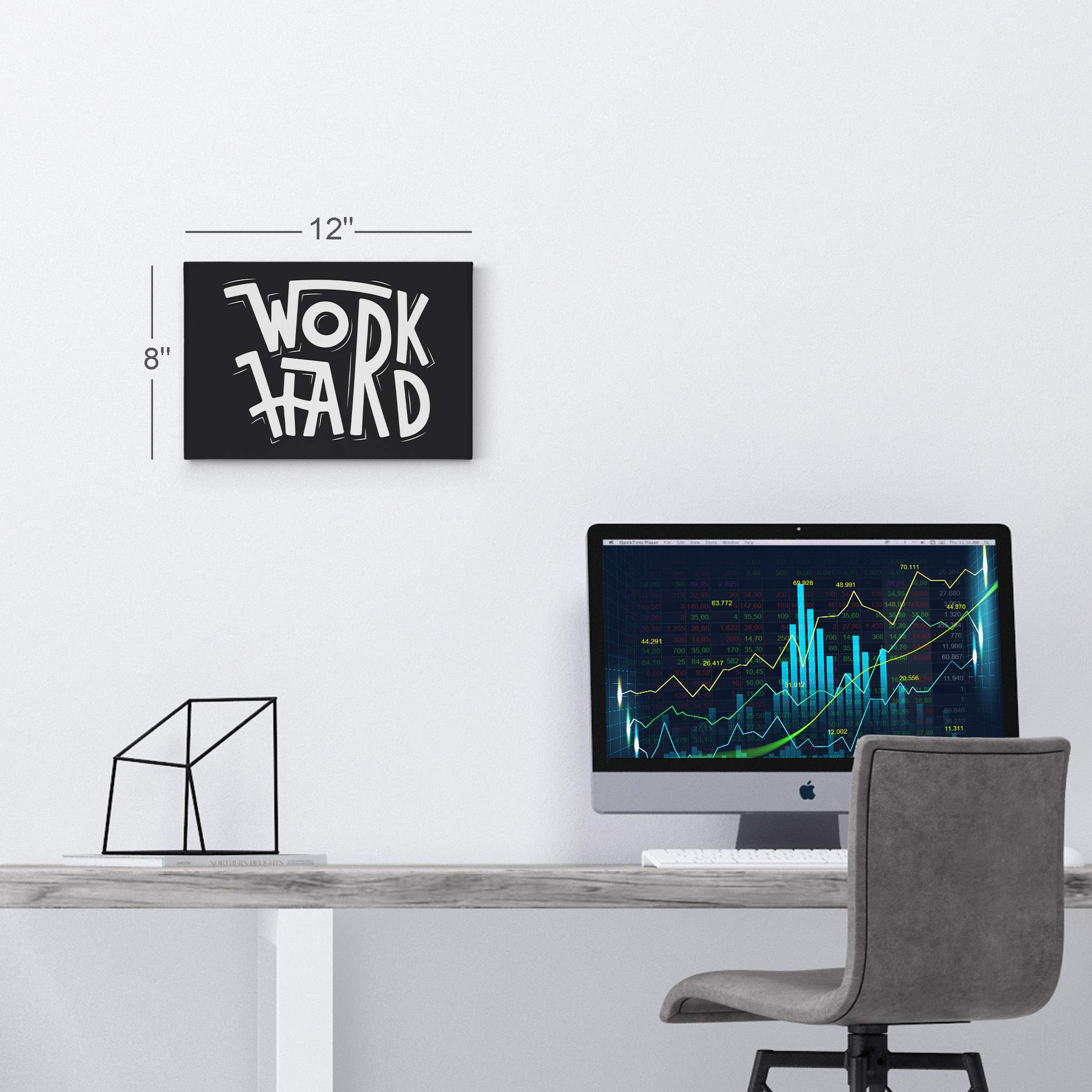 Work Hard Motivational Canvas Wall Art - Black & White Inspirational Quote Print for Office Decor, Entrepreneur Gift (30x40 Inch) | Ready to Hang Modern Home & Workplace Wall Decor