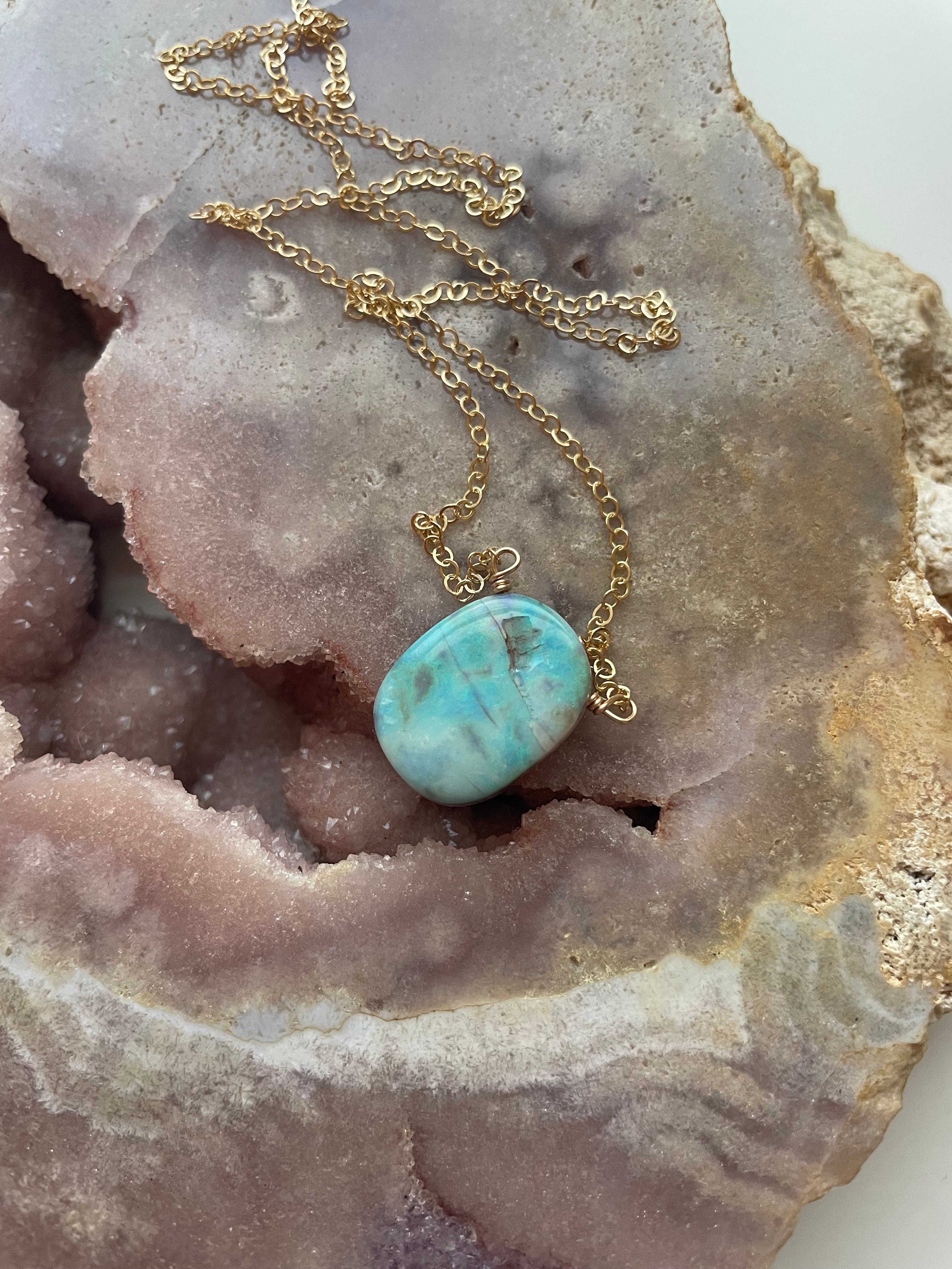 Australian Opal Pendant Necklace - 14kt Gold Filled Handmade Jewelry for Women - Perfect Gift for Birthday, Anniversary & Special Occasions