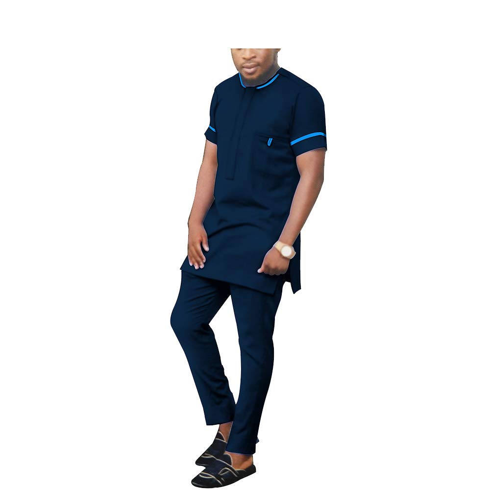 **Men's African Print Tracksuit Set - Short Sleeve Dashiki Shirt with Pockets & Matching Pants - Plus Size Casual Wear for Men - Perfect for Streetwear, Cultural Events & Everyday Fashion**