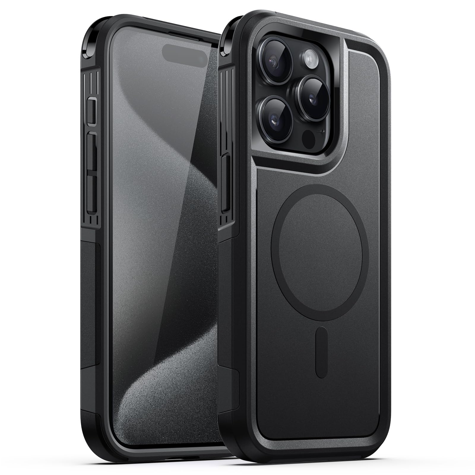 JETech Heavy Duty Dual-Layer Rugged Case for iPhone 15 Pro Max 6.7-Inch - MagSafe Compatible, Shockproof Protective Magnetic Cover (Black) - Perfect for Outdoor Adventures, Construction Work & Extreme Sports Protection
