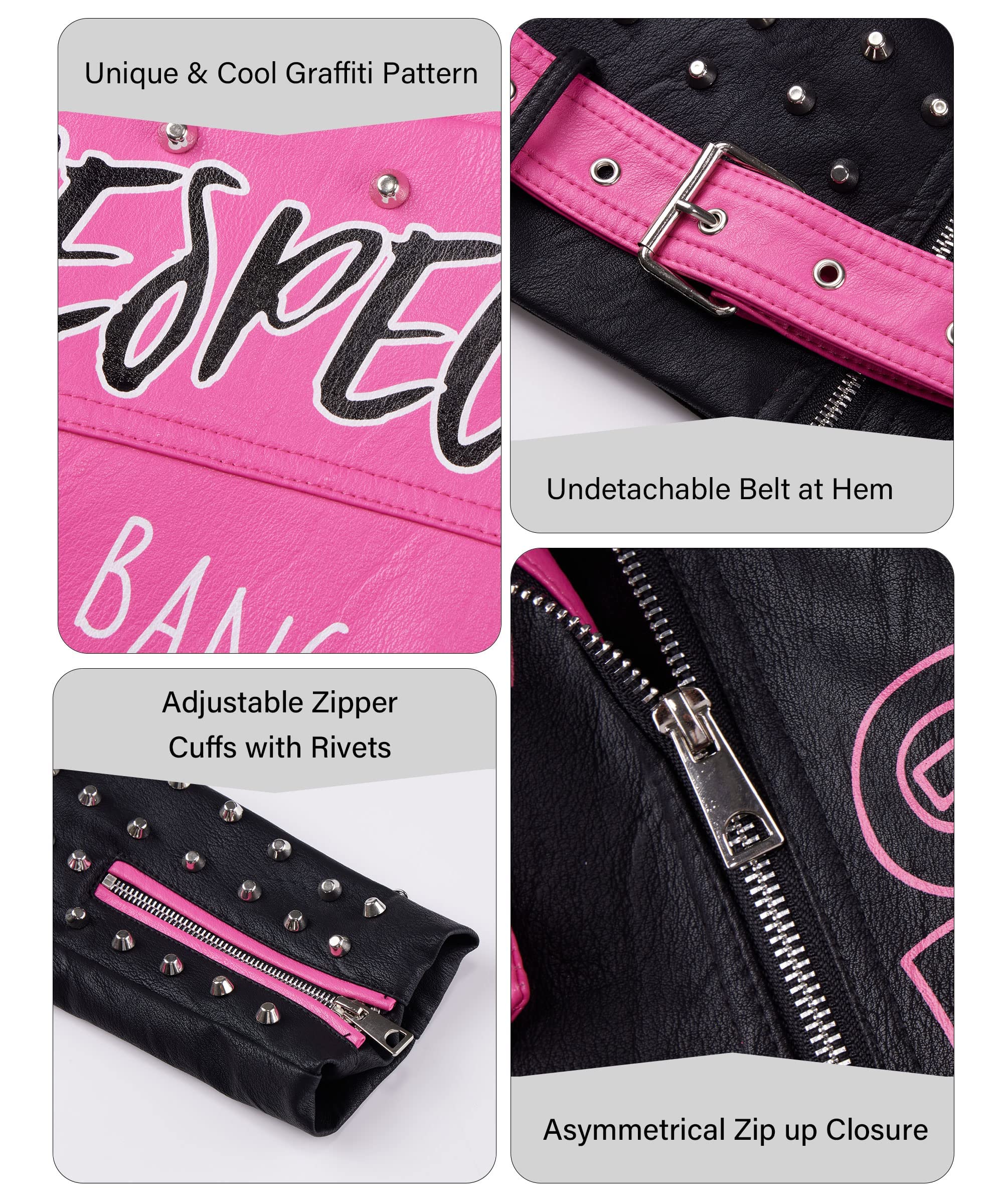 RISISSIDA Women's Faux Leather Jacket with Studs & Rivets - Trendy Moto Biker Jacket for Spring Fall Winter - Streetwear Fashion with Belt - Perfect for Casual Outings, Nightlife & Urban Style