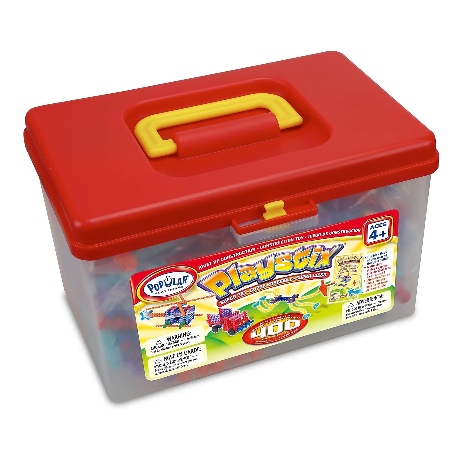 POPULAR PLAYTHINGS Playstix Super Set - 400 Piece STEM Construction Toy Building Blocks Kit (90004) for Kids Ages 4-8 | Creative Learning, Classroom Activities & Birthday Gifts