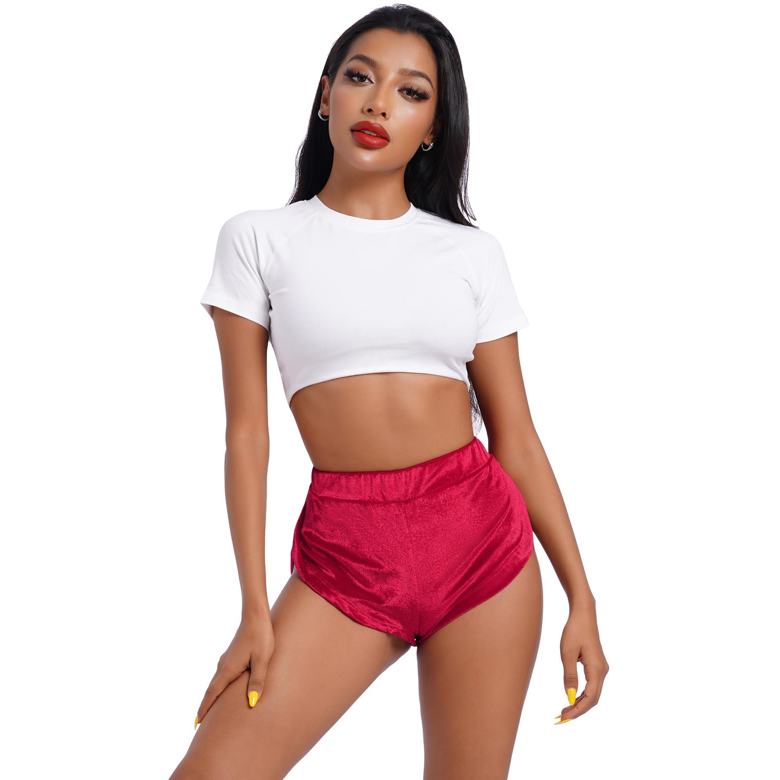 Women's Velvet Booty Yoga Shorts - High Waist Sexy Workout Shorts for Yoga, Pole Dance, Gym & Fitness | Activewear, Rave & Slim Fit Bottoms for Women | Perfect for Dance Classes, Home Workouts & Night Out