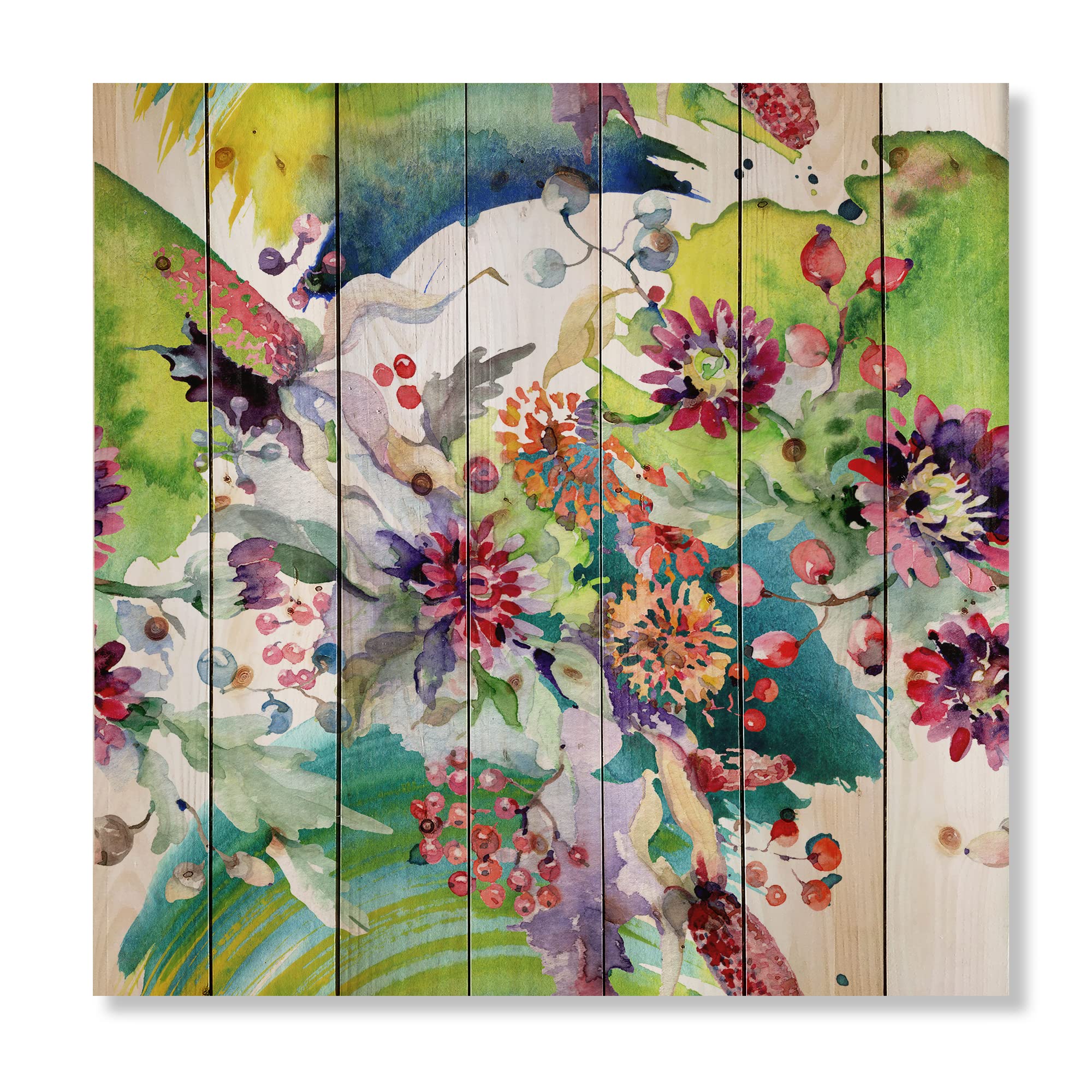 Vibrant Spring Leaves Wood Wall Art - Floral Pine Decor for Living Room
