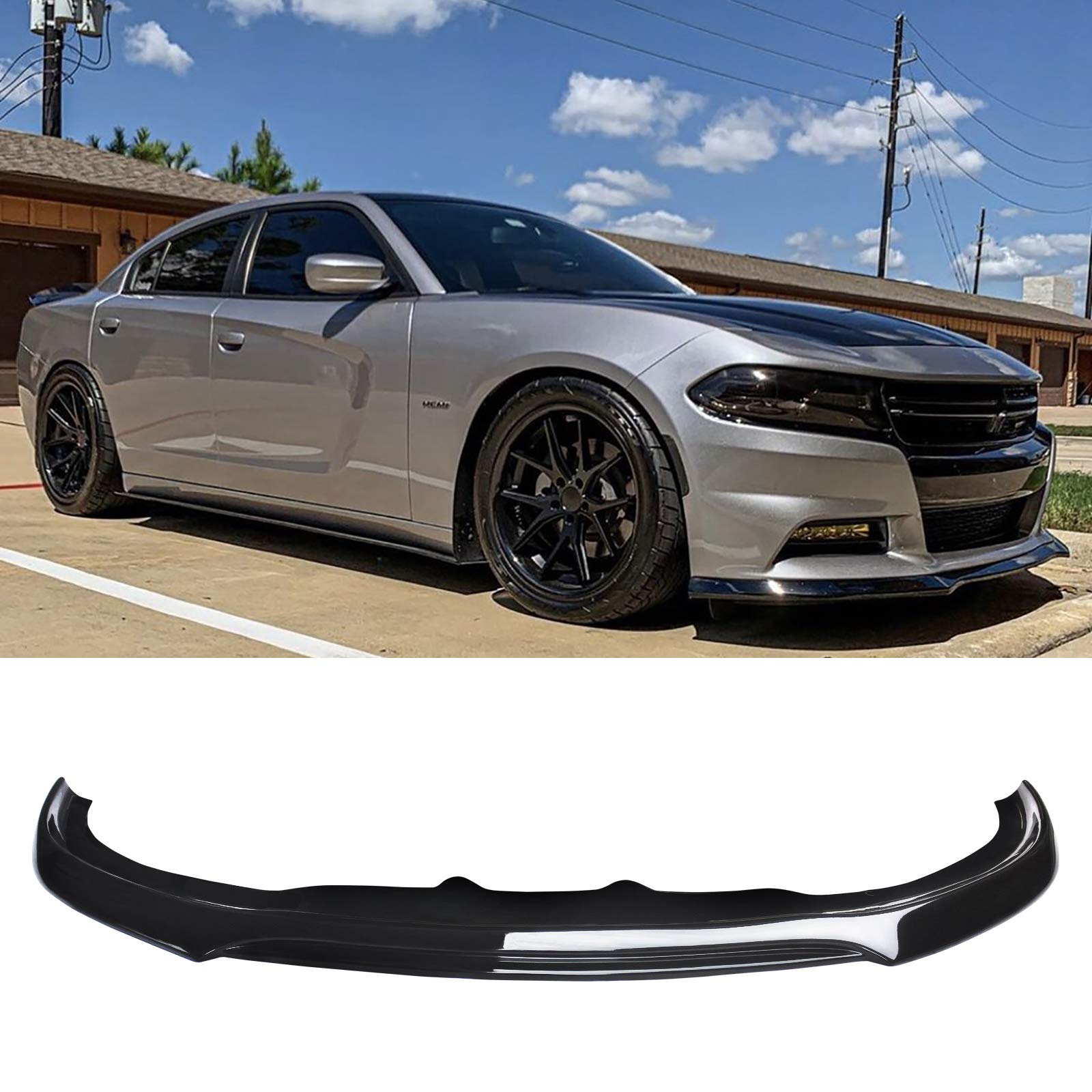NINTE V2 Style Gloss Black PP Front Bumper Lip for 2015-2020 Dodge Charger RT GT Enforcer Pursuit SXT SE | Aggressive Styling & Enhanced Aerodynamics | Perfect for Car Shows, Racing & Street Performance