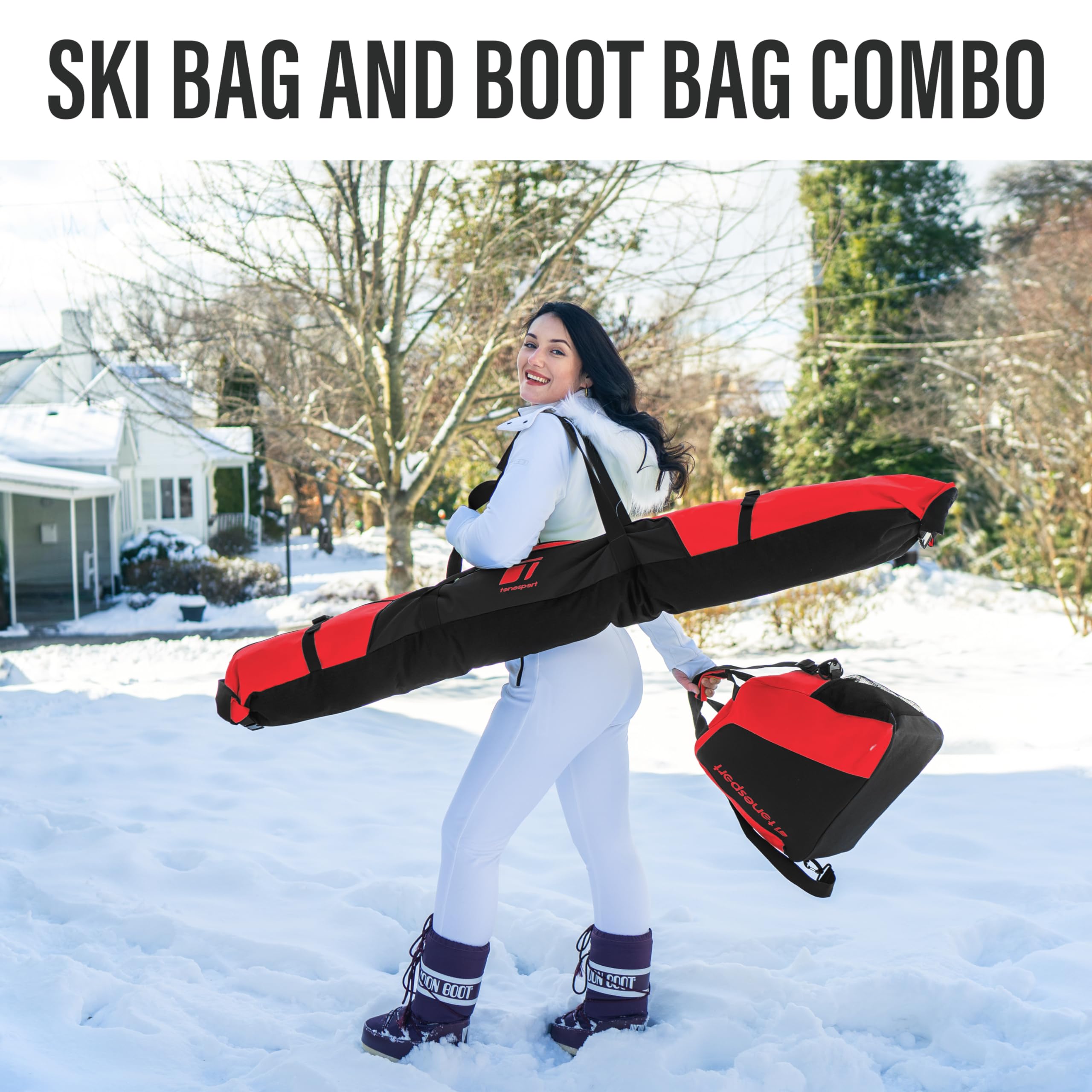 **Durable Ski and Boot Bag Combo for Air Travel - Lightweight Unpadded Snow Ski Bag Fits Skis Up to 180cm - Perfect for Ski Trips & Winter Vacations**