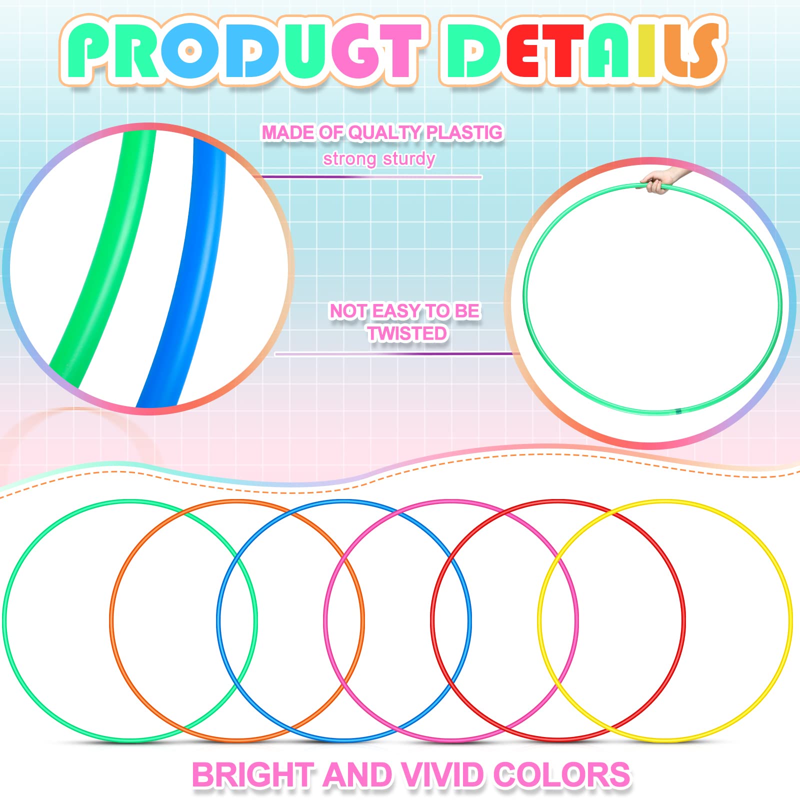 Kathfly Plastic Hula Hoops for Kids & Adults - Bulk Exercise Hoops for PE, Sports, Playground, Fitness, Gymnastics & Party Games - Perfect for School Activities, Outdoor Play & Family Fun
