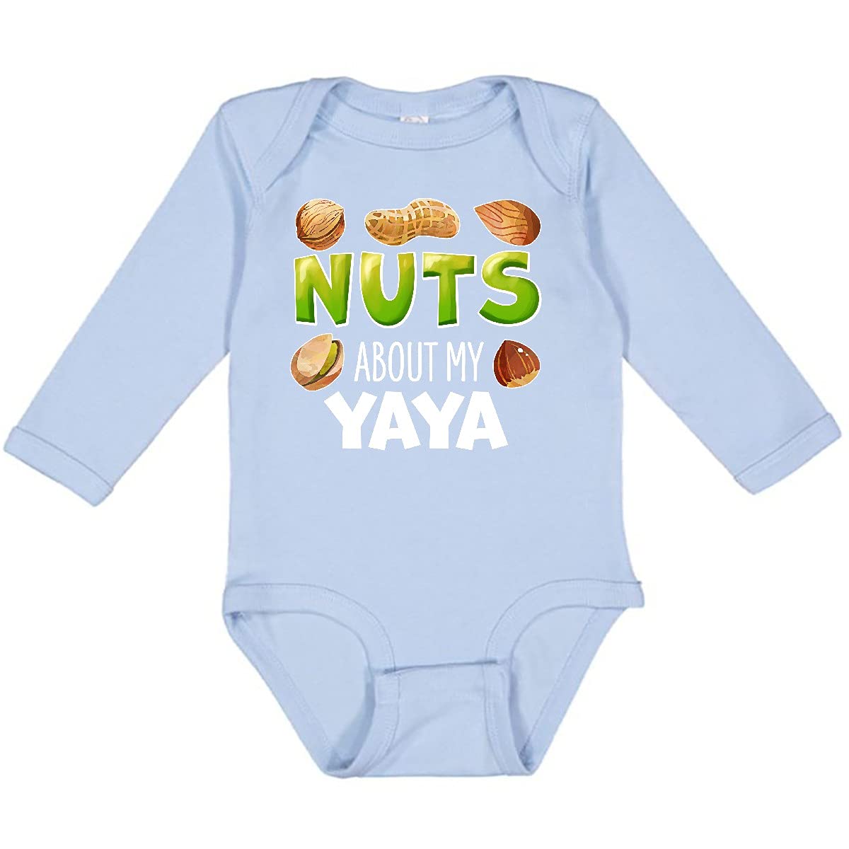 Inktastic Nuts About My Yaya Peanut Almond Pistachio Print Baby Long Sleeve Bodysuit - Cute Outfit for Family Photos & Holiday Gifts