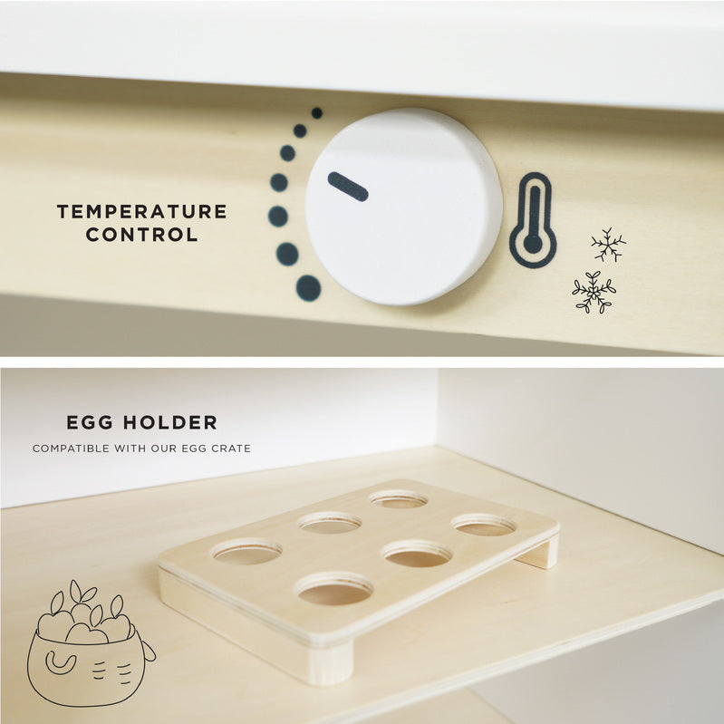 Honeybake Wooden Fridge Freezer - Compact Mini Refrigerator for Small Spaces, Dorm Room, Office & Kitchen - Energy Efficient & Stylish Storage Solution