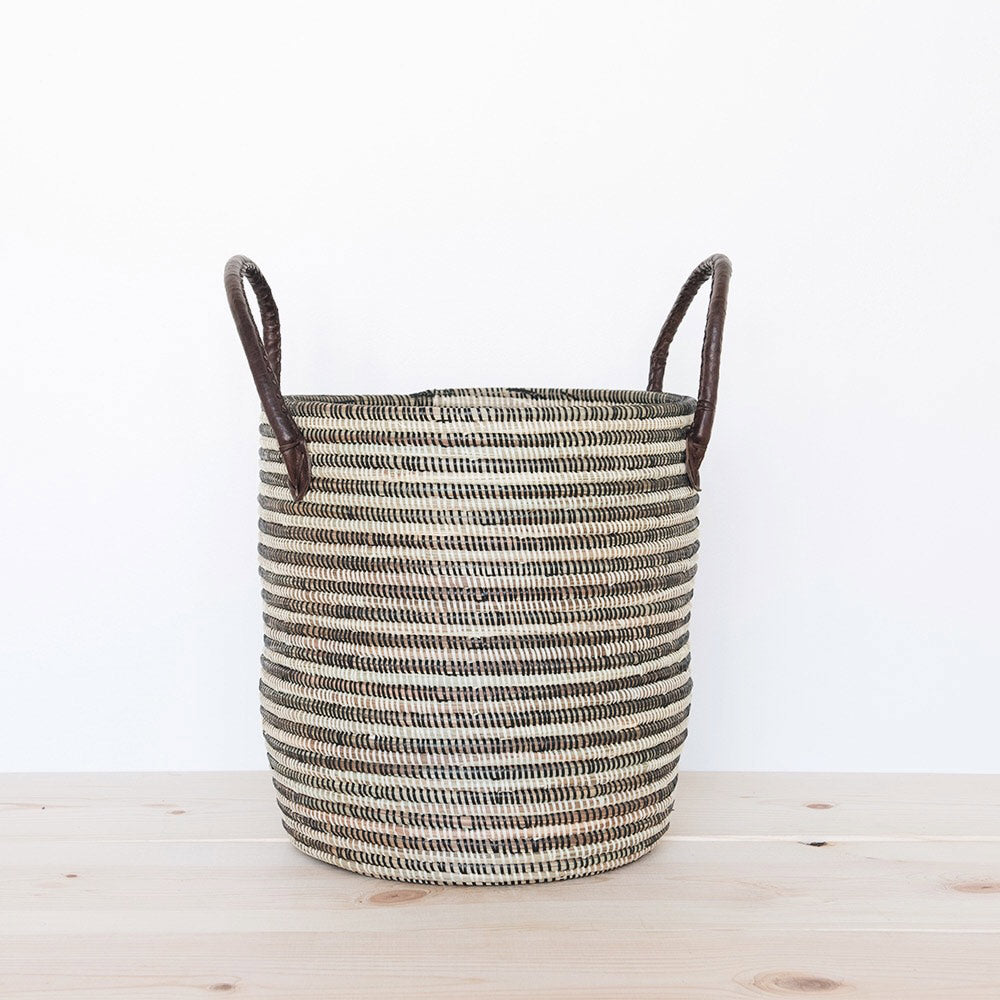 Stylish Storage Basket Set with Leather Handles - Woven Organizer for Home, Office & Nursery Decor - Perfect for Shelves, Closets & Laundry Organization