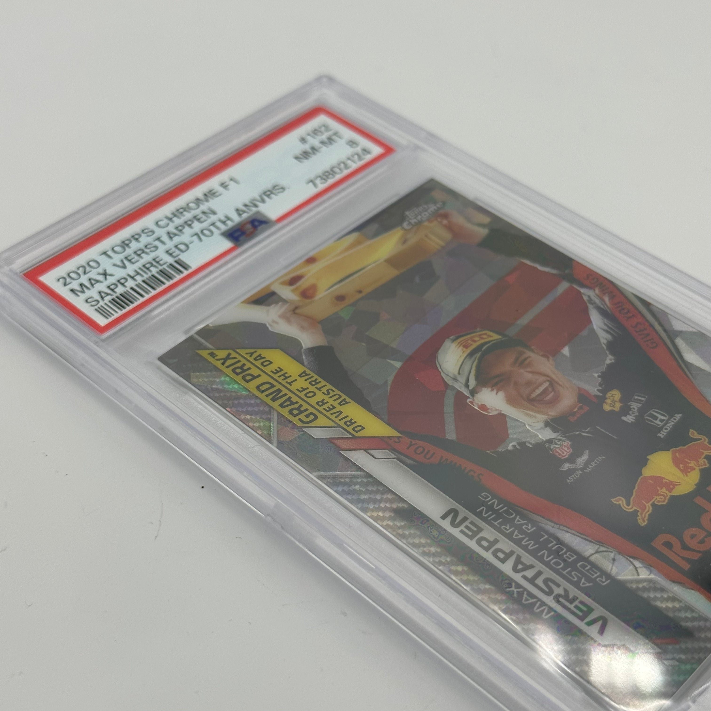 PSA 8 2019 Topps Chrome F1 Max Verstappen #162 70th Anniversary Sapphire Edition - Rare Racing Card for Collectors & Formula 1 Fans