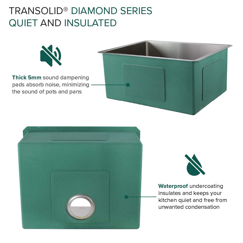 Transolid KKM-DUSB231810 23x18 Inch Stainless Steel Single Bowl Undermount Kitchen Sink with Accessories Kit - Durable & Stylish for Modern Kitchens, Easy Cleaning & Food Prep