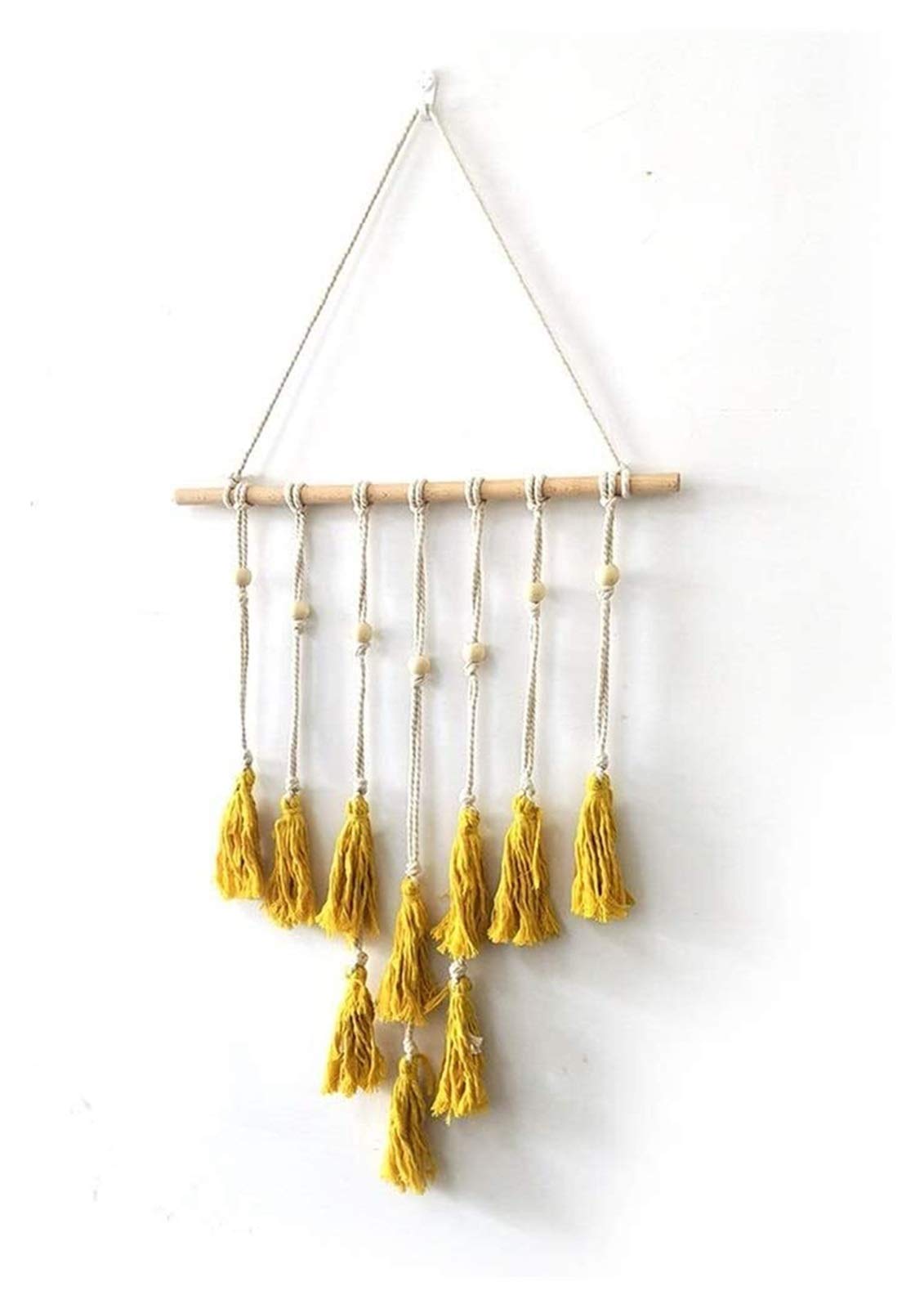 Bohemian Macrame Tapestry Wall Hanging Decor - Handmade Tassel Wall Art for Living Room, Bedroom, Wedding Backdrop - Yellow Boho Home Decor for Cozy Spaces & Photo Shoot Backgrounds