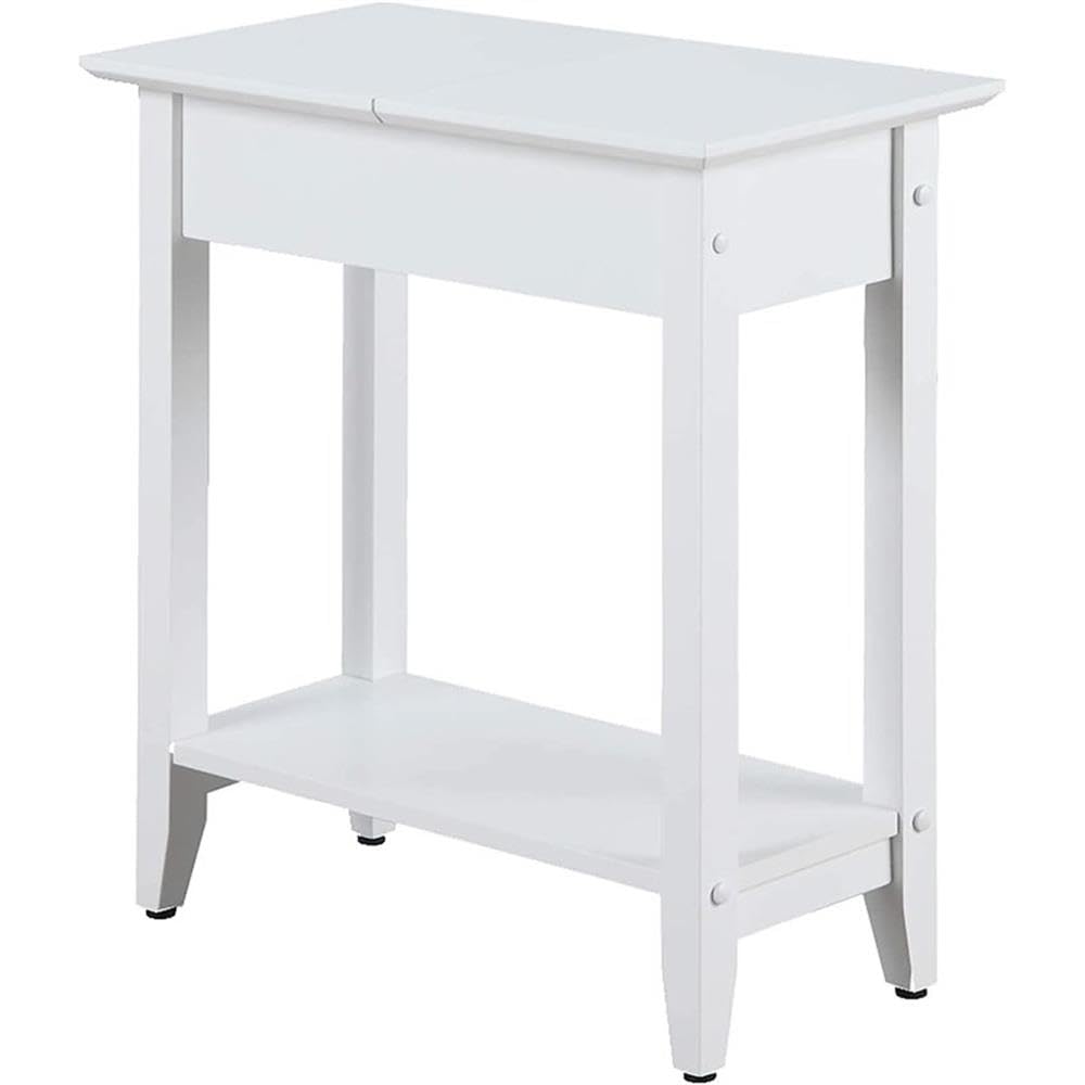Pemberly Row White Transitional Flip Top End Table with Bottom Shelf - Perfect for Living Room, Bedroom & Small Spaces