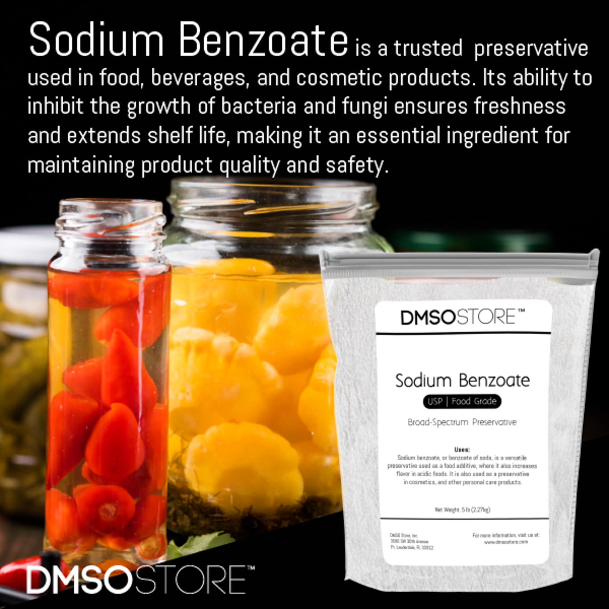 Food Grade Sodium Benzoate Powder - Preservative for Food & Cosmetics | Extends Shelf Life | DIY & Professional Use