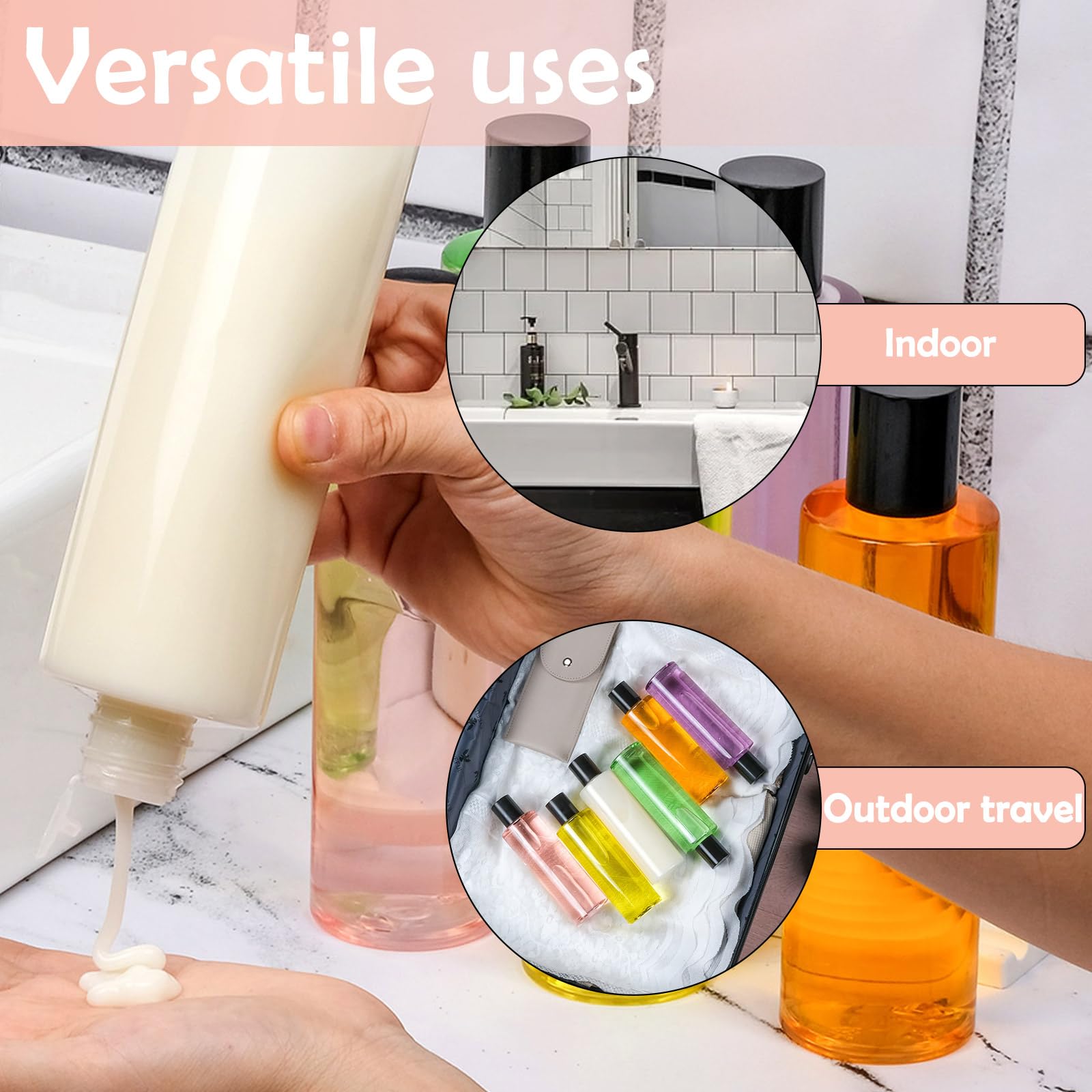 6 Pack 8 oz Leak Proof Travel Shower Bottles with Labels - Clear Refillable Plastic Containers for Toiletries, Body Wash & Liquids - Perfect for Gym, Travel & Home Use