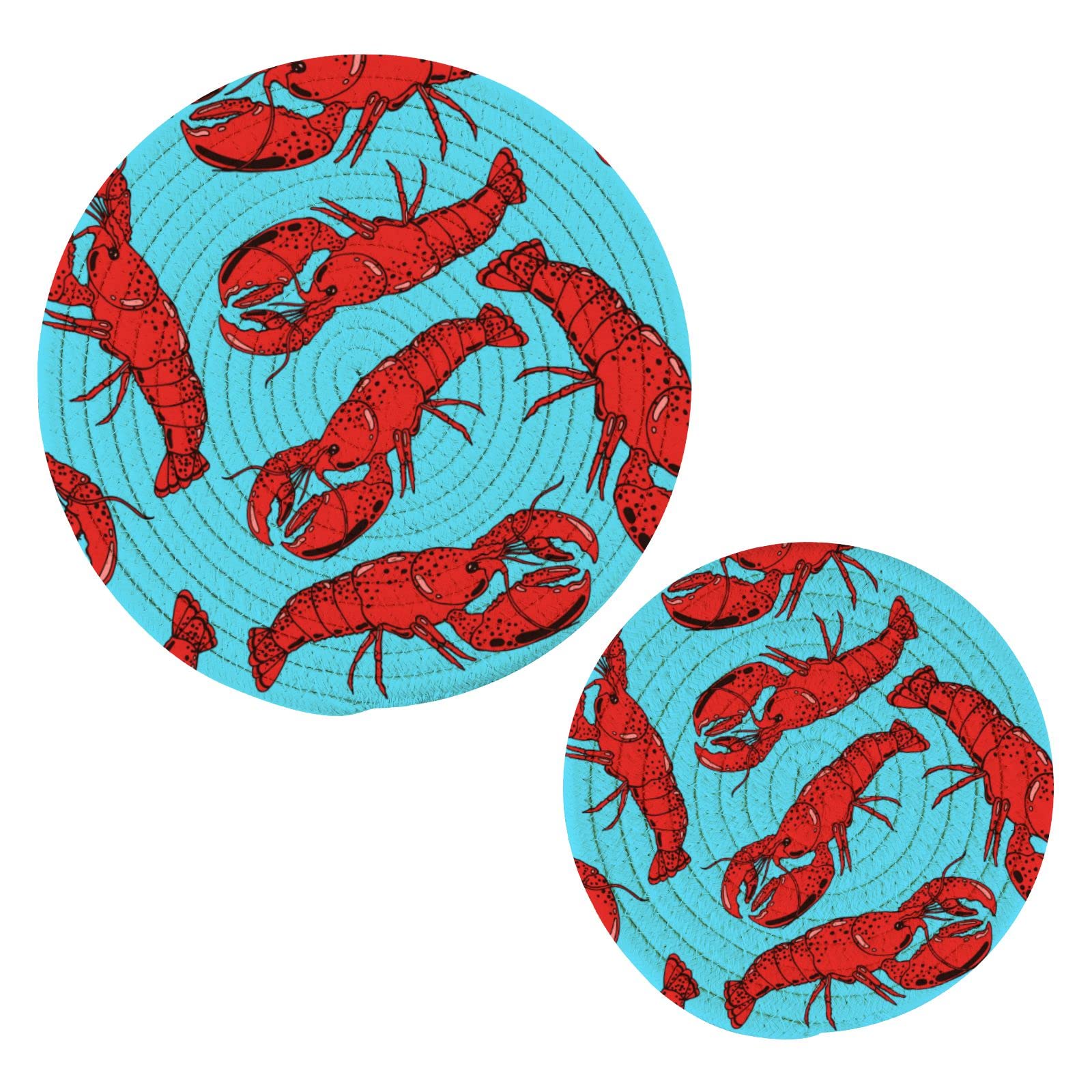 Classic Red Lobster Pot Holders & Trivets Set - 2PCS Heat Resistant Kitchen Potholders, Hot Dish Coasters for Pans, Pots, Bowls & Teapots - Perfect for Cooking, Baking & Kitchen Decor